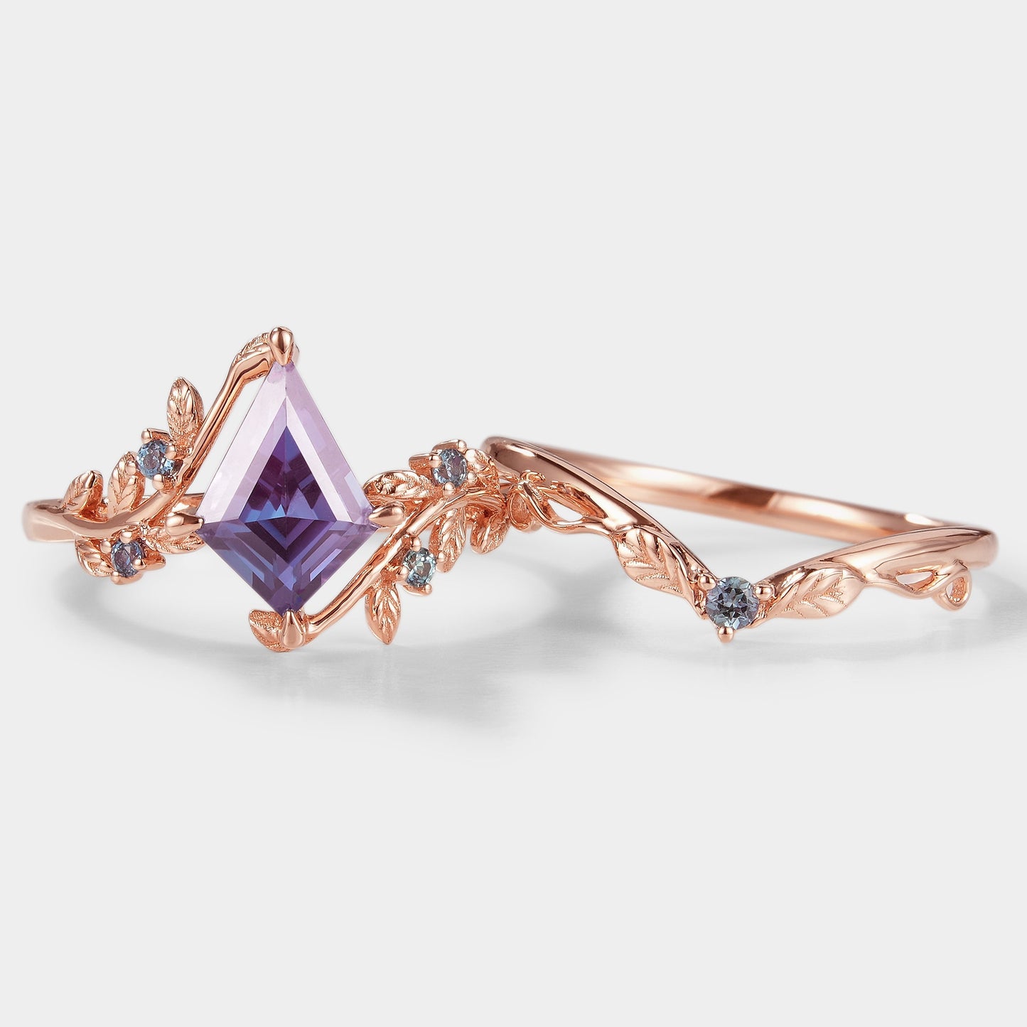 Kite Cut Alexandrite Bridal Set With Leaf - Alder