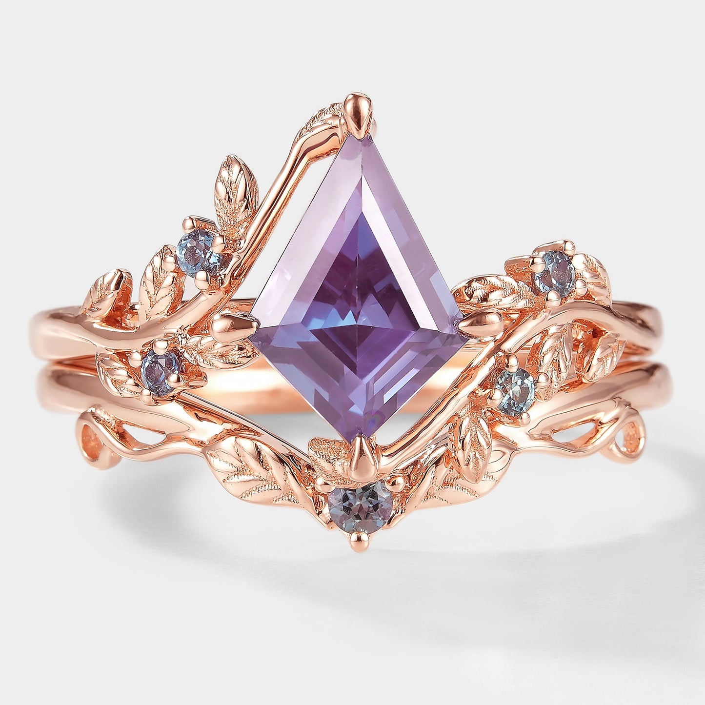 Kite Cut Alexandrite Bridal Set With Leaf - Alder