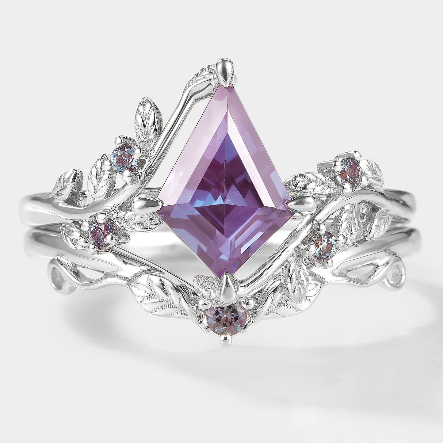 Kite Cut Alexandrite Bridal Set With Leaf - Alder