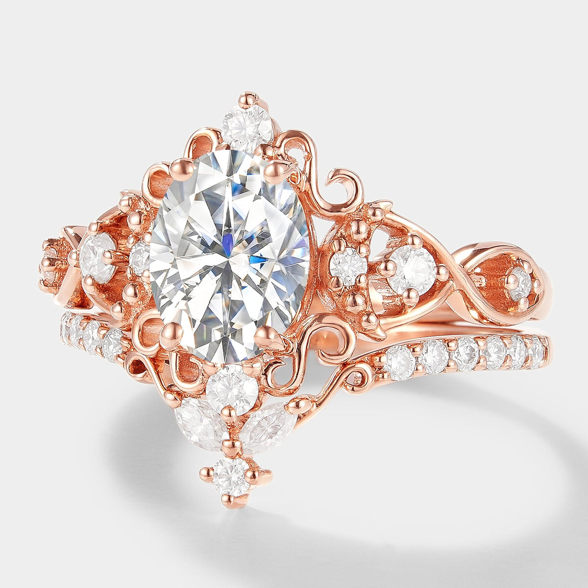Vintage Oval Cut Moissanite Engagement Ring Set 2pcs