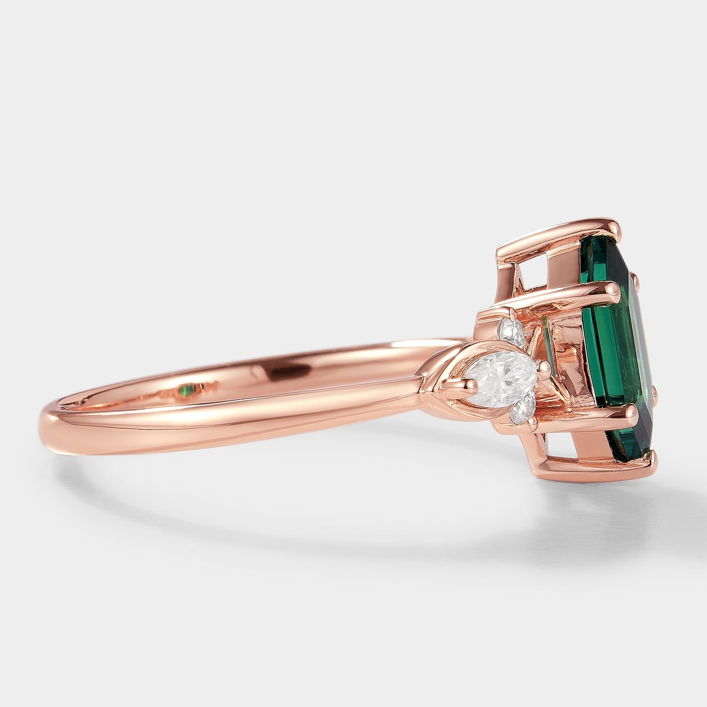 Long Hexagon Cut Lab Grown Emerald Engagement Ring