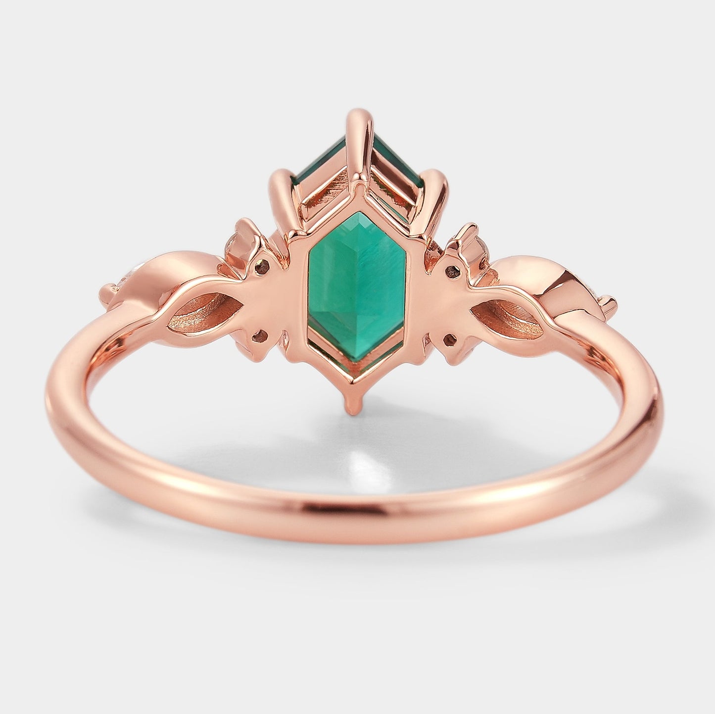 Long Hexagon Cut Lab Grown Emerald Engagement Ring