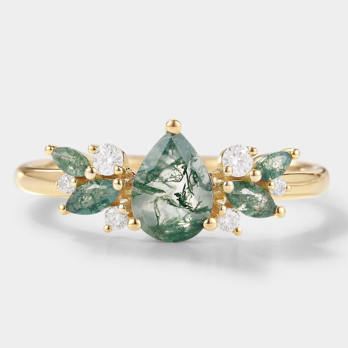 Teardrop Moss Agate Engagement Ring
