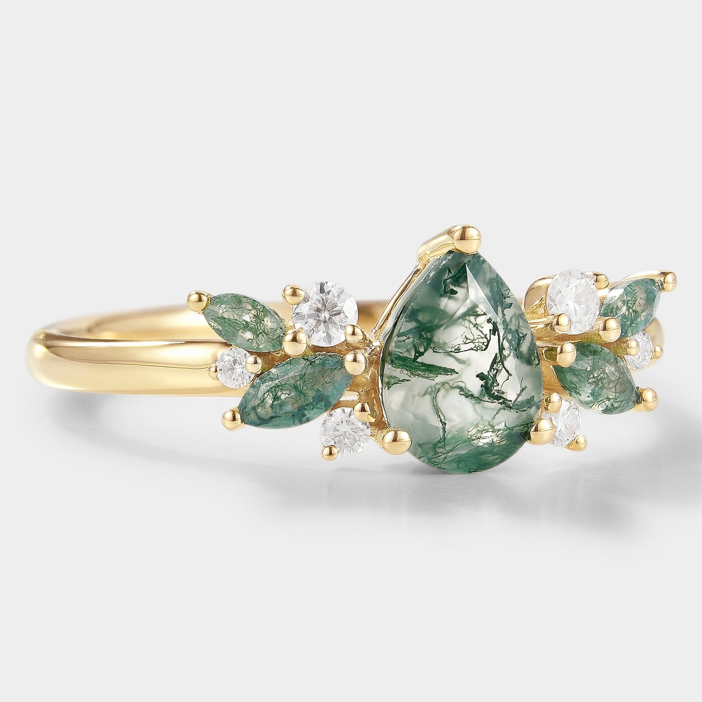 Teardrop Moss Agate Engagement Ring