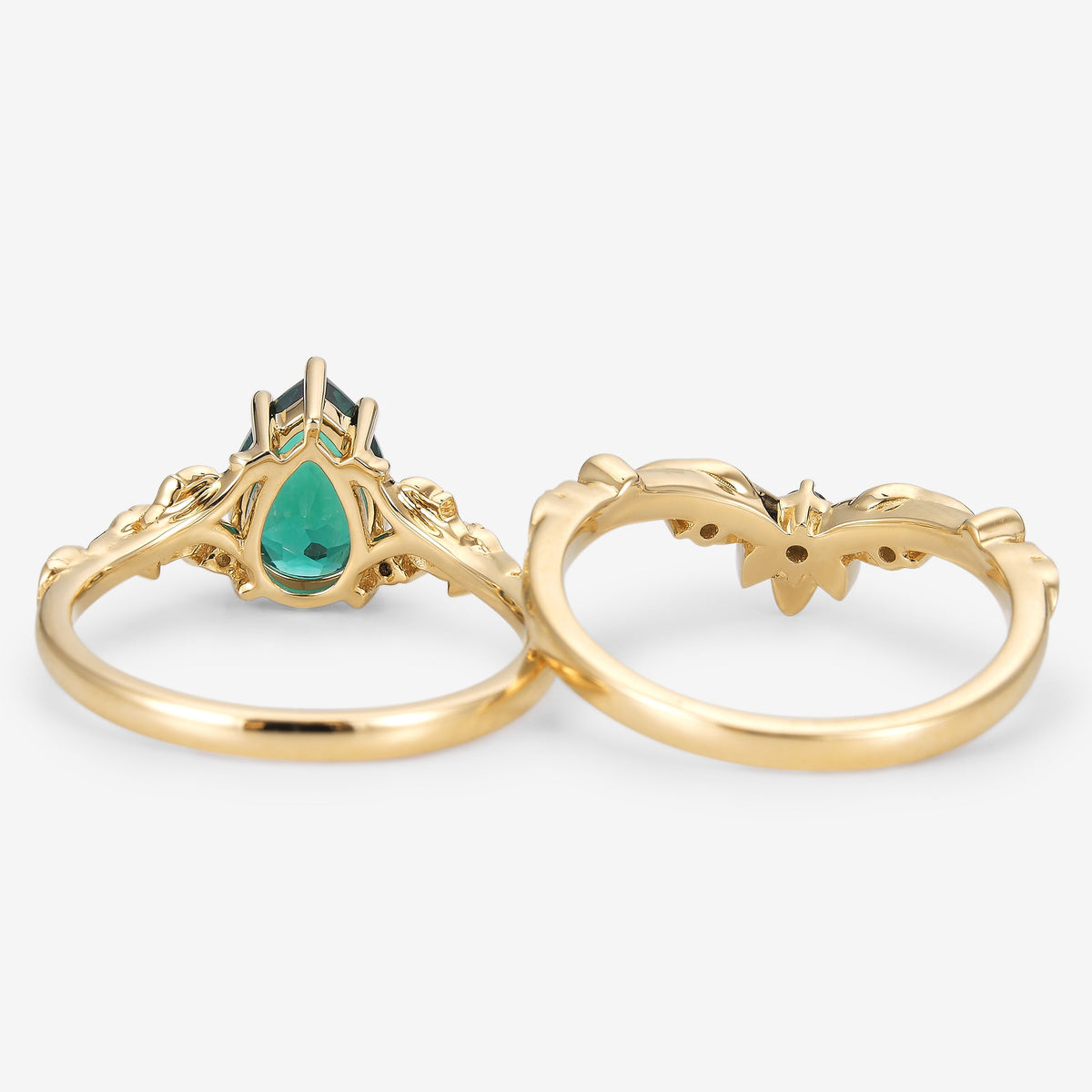 Pear Cut Lab Created Emerald Leaf Bridal Sets 2pcs
