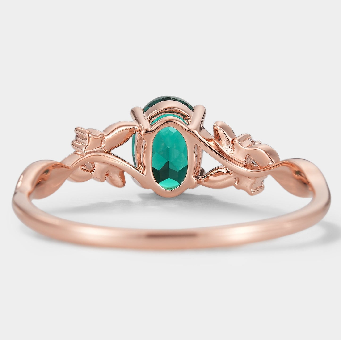 Oval Cut Lab Grown Emerald Leaf Engagement Ring