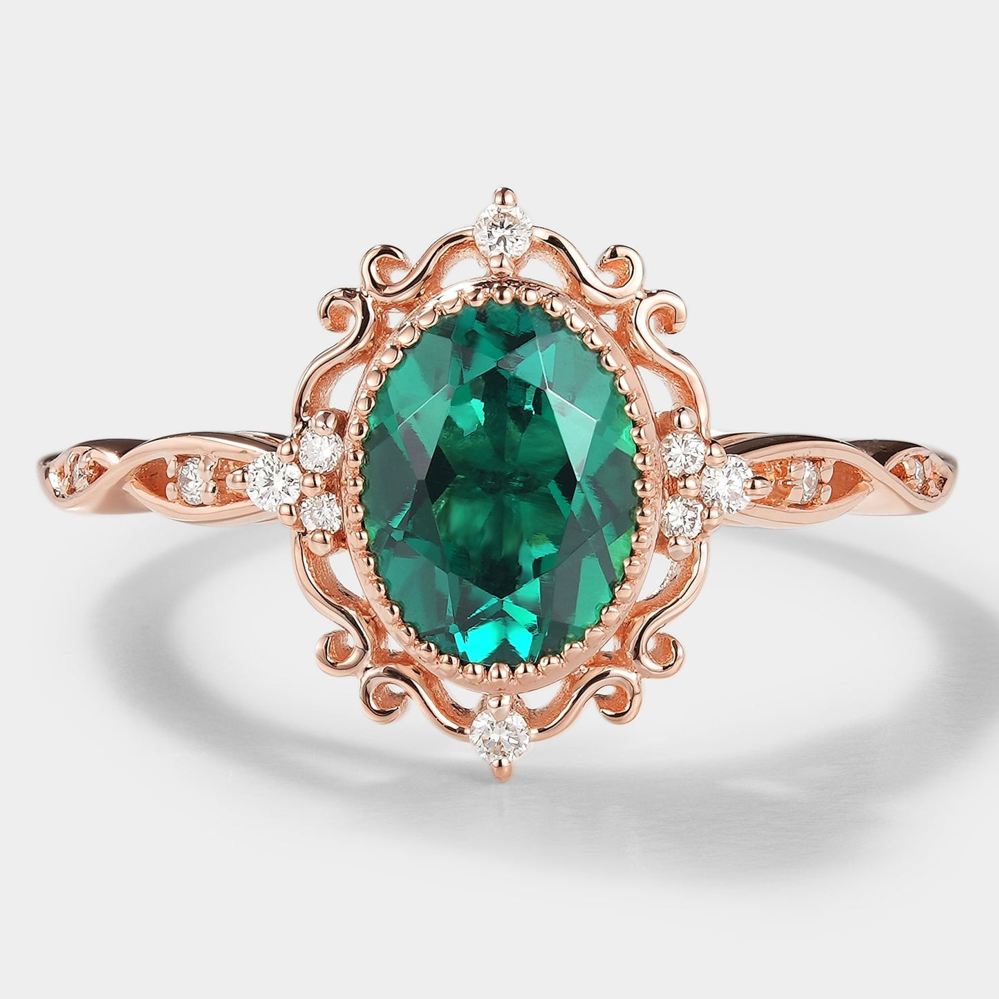 Vintage Royal Court Style Lab Grown Emerald Engagement Ring