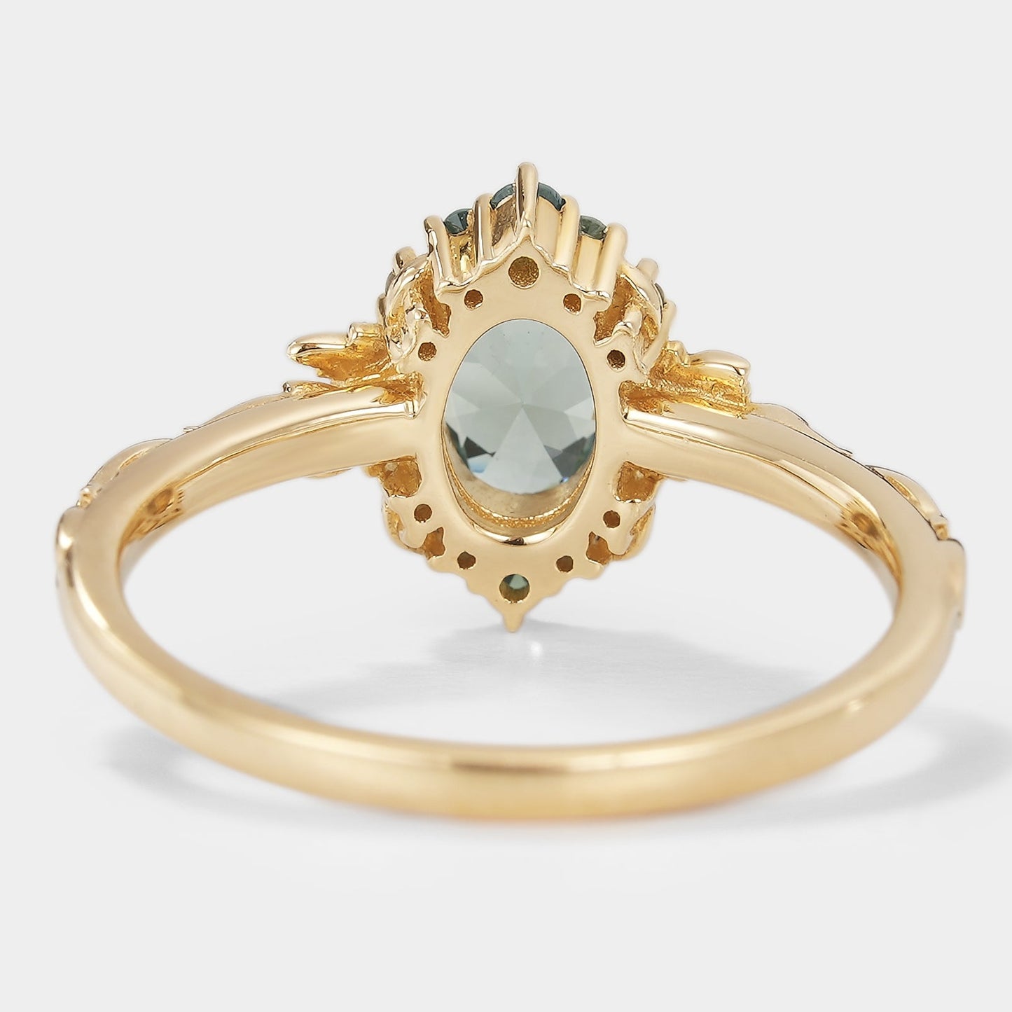 Oval Green Sapphire Engagement Ring with Leaf Pattern - Saphira