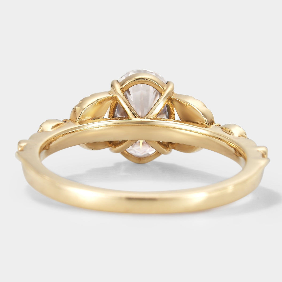 Oval Moissanite Engagement Ring with Leaf Inspired Band - Leafora
