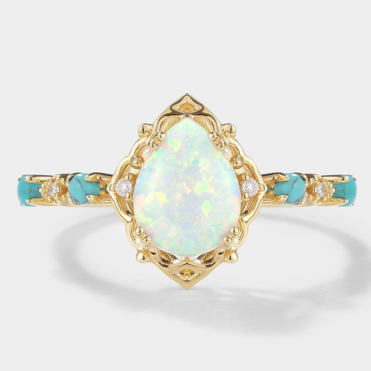 Pear Cut Opal Engagement Ring With Turquoise