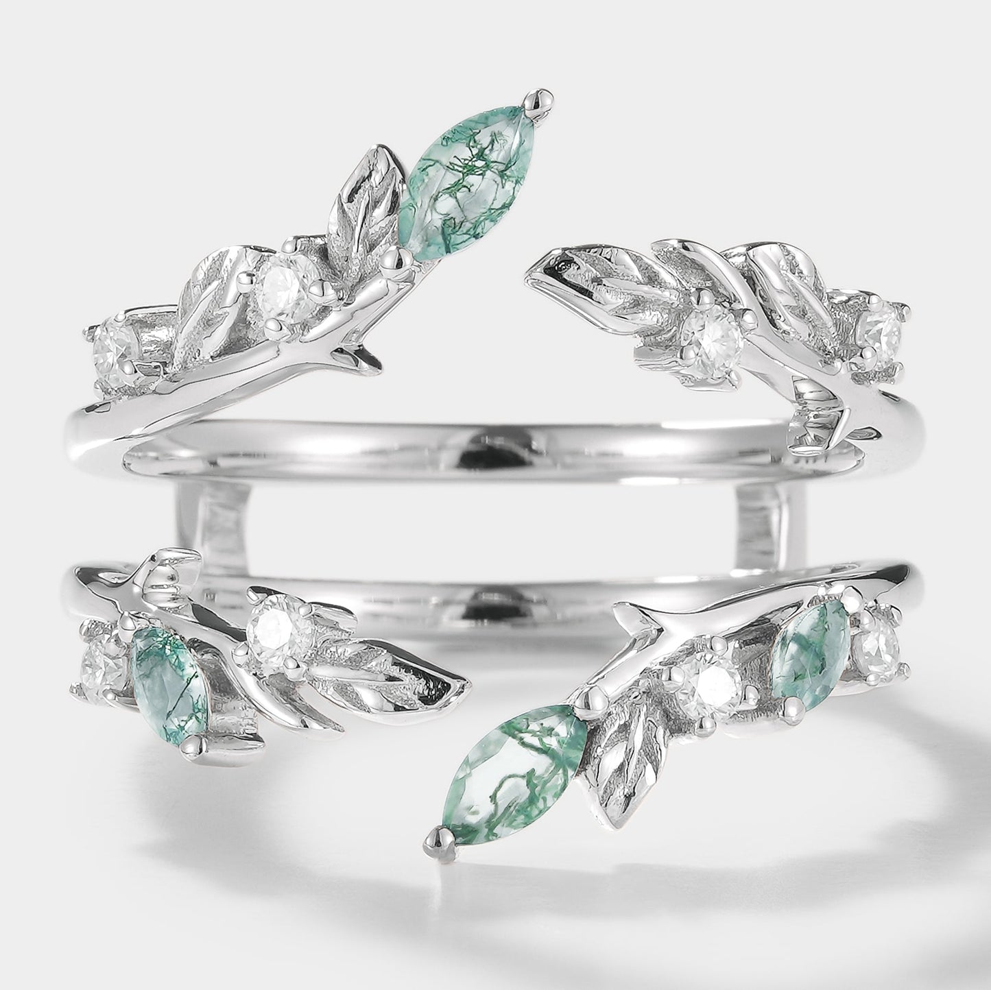 Moss Agate Enhancer Leaf Double Wedding Band
