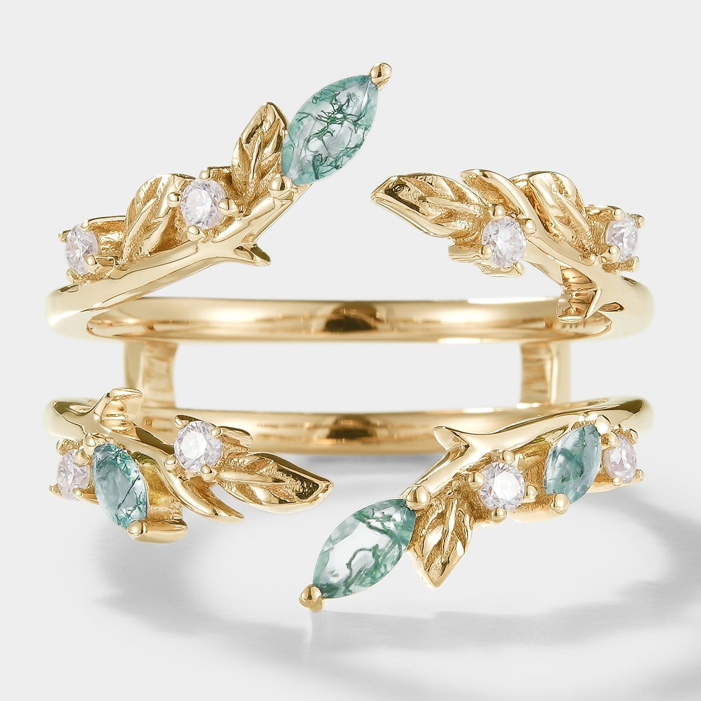 Moss Agate Enhancer Leaf Double Wedding Band
