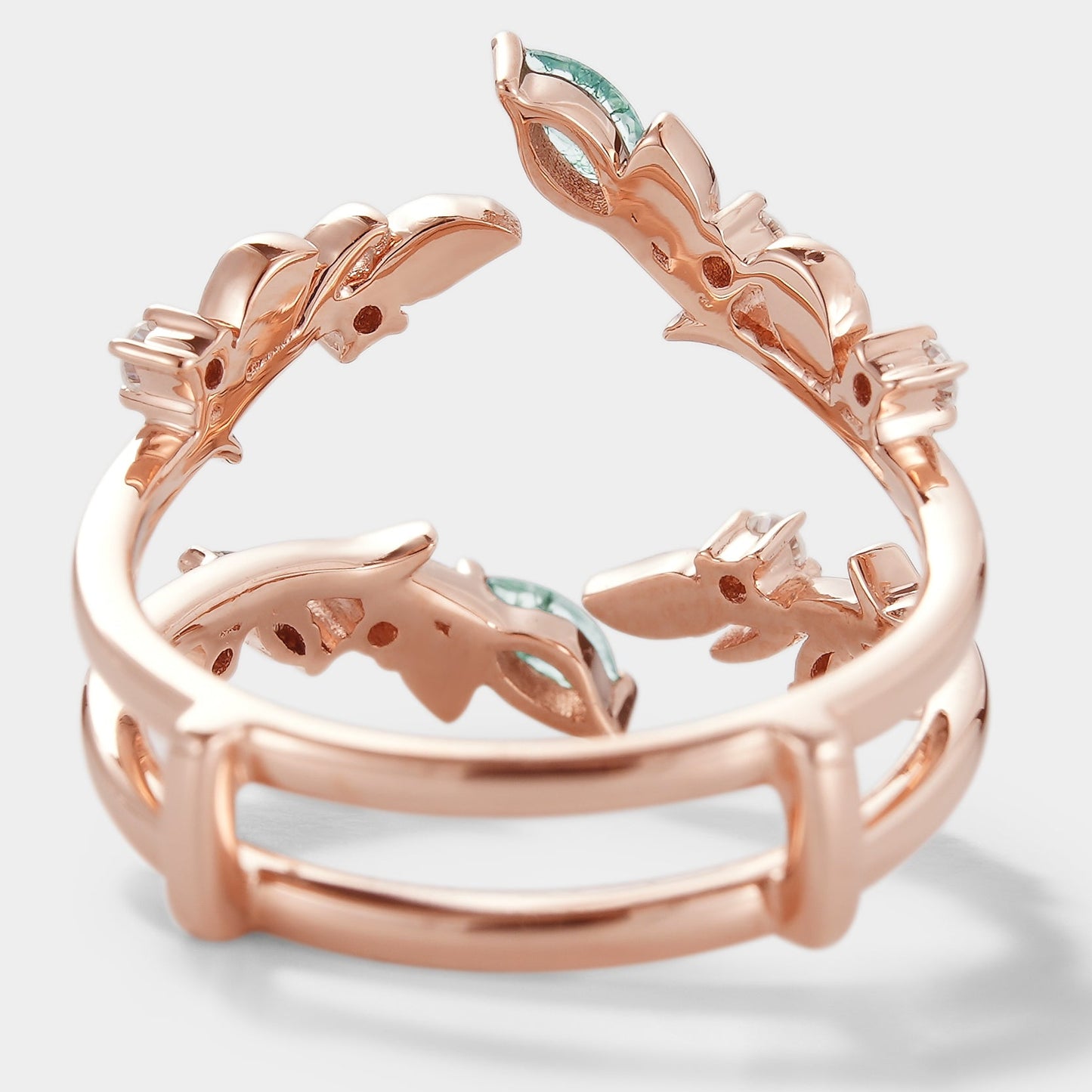 Moss Agate Enhancer Leaf Double Wedding Band