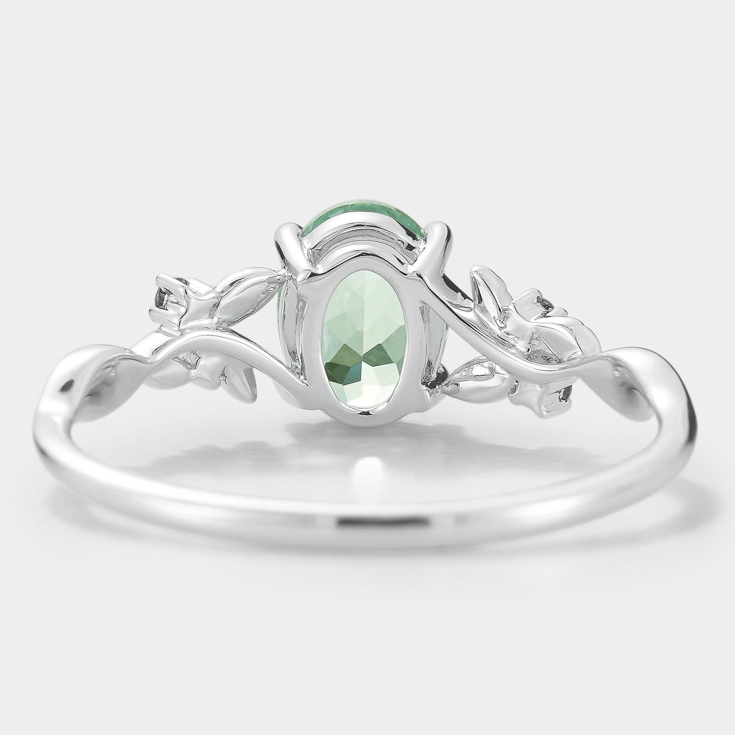 Oval Cut Lab Green Sapphire Engagement Ring With Leaf