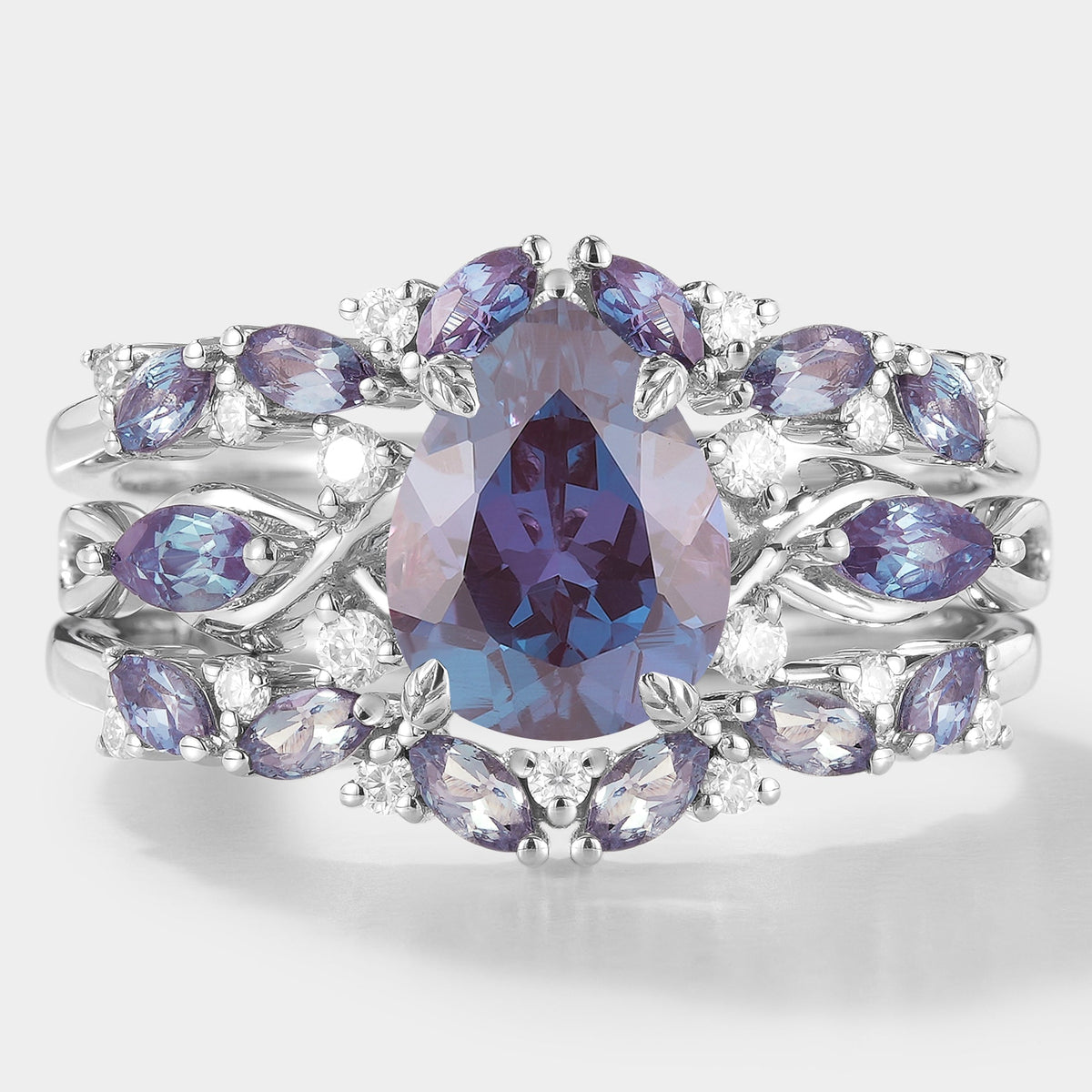 Alexandrite Engagement Ring With Enhancer Wedding Band 2pcs