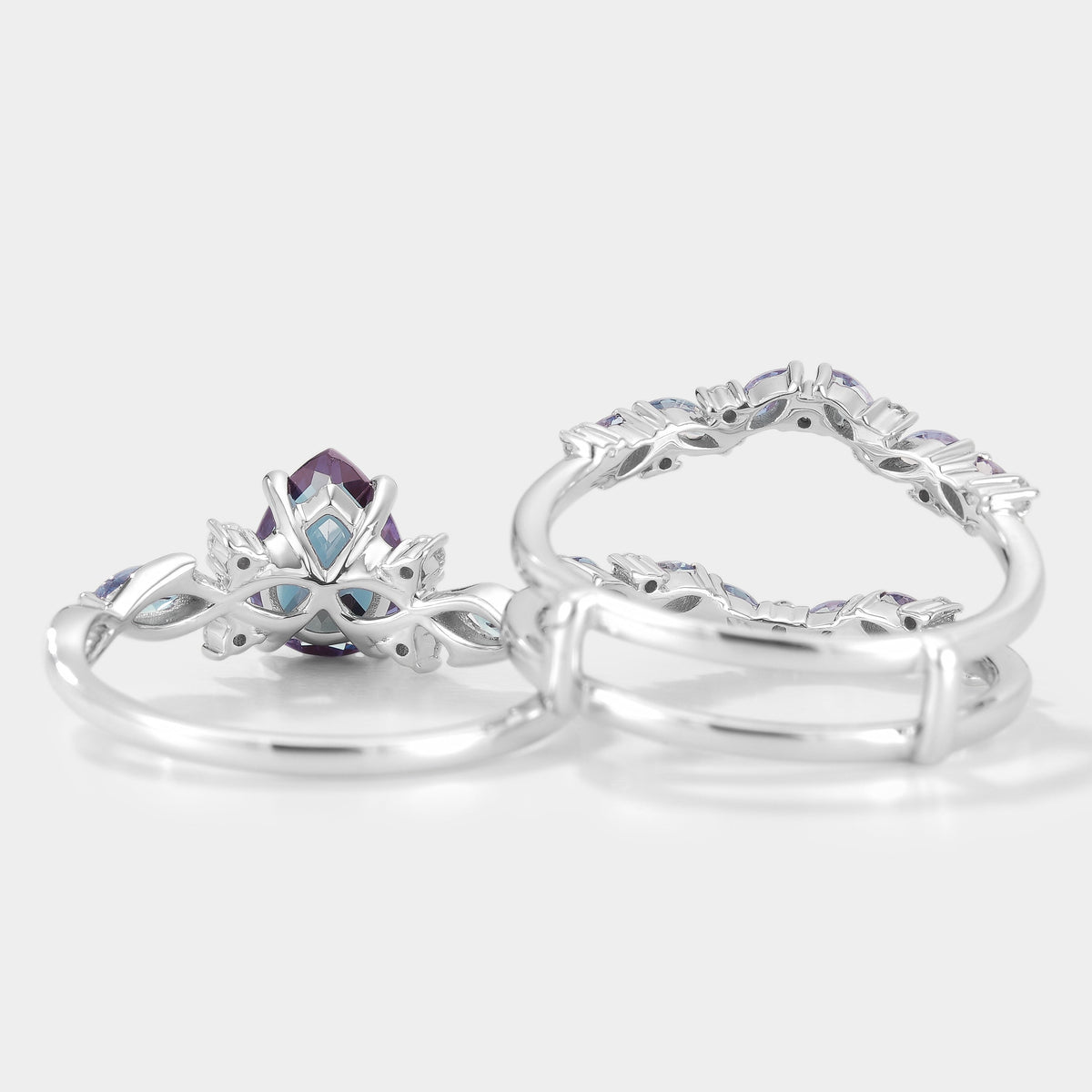 Alexandrite Engagement Ring With Enhancer Wedding Band 2pcs