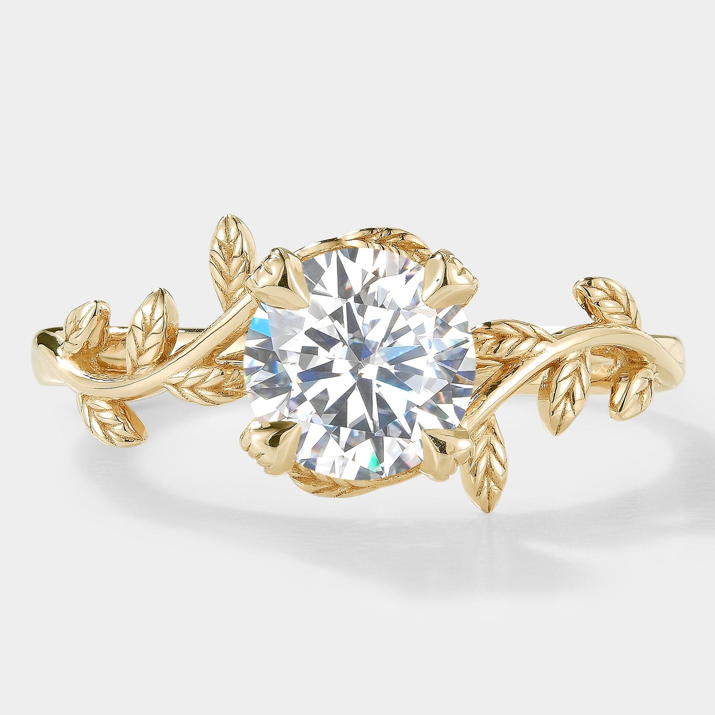 Round Cut Moissanite Leaf Engagement Ring
