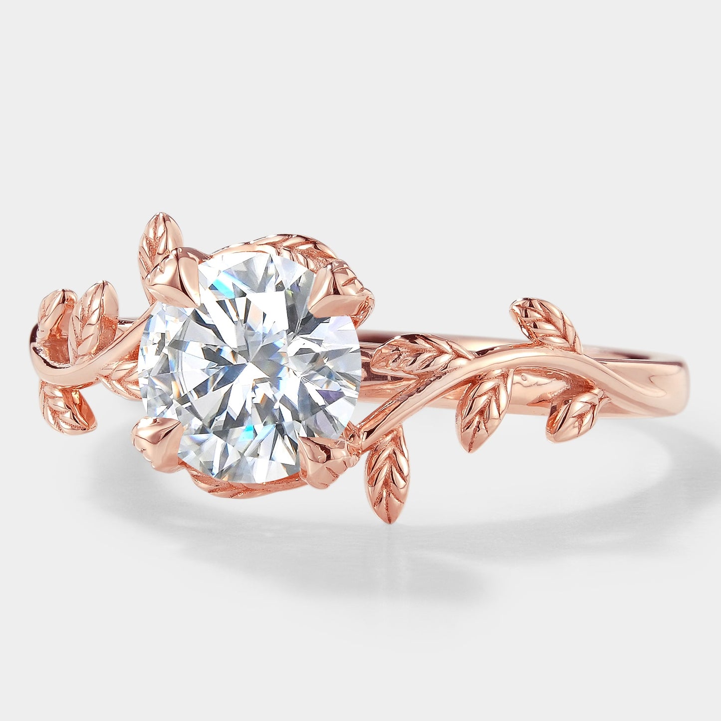 Round Cut Moissanite Leaf Engagement Ring