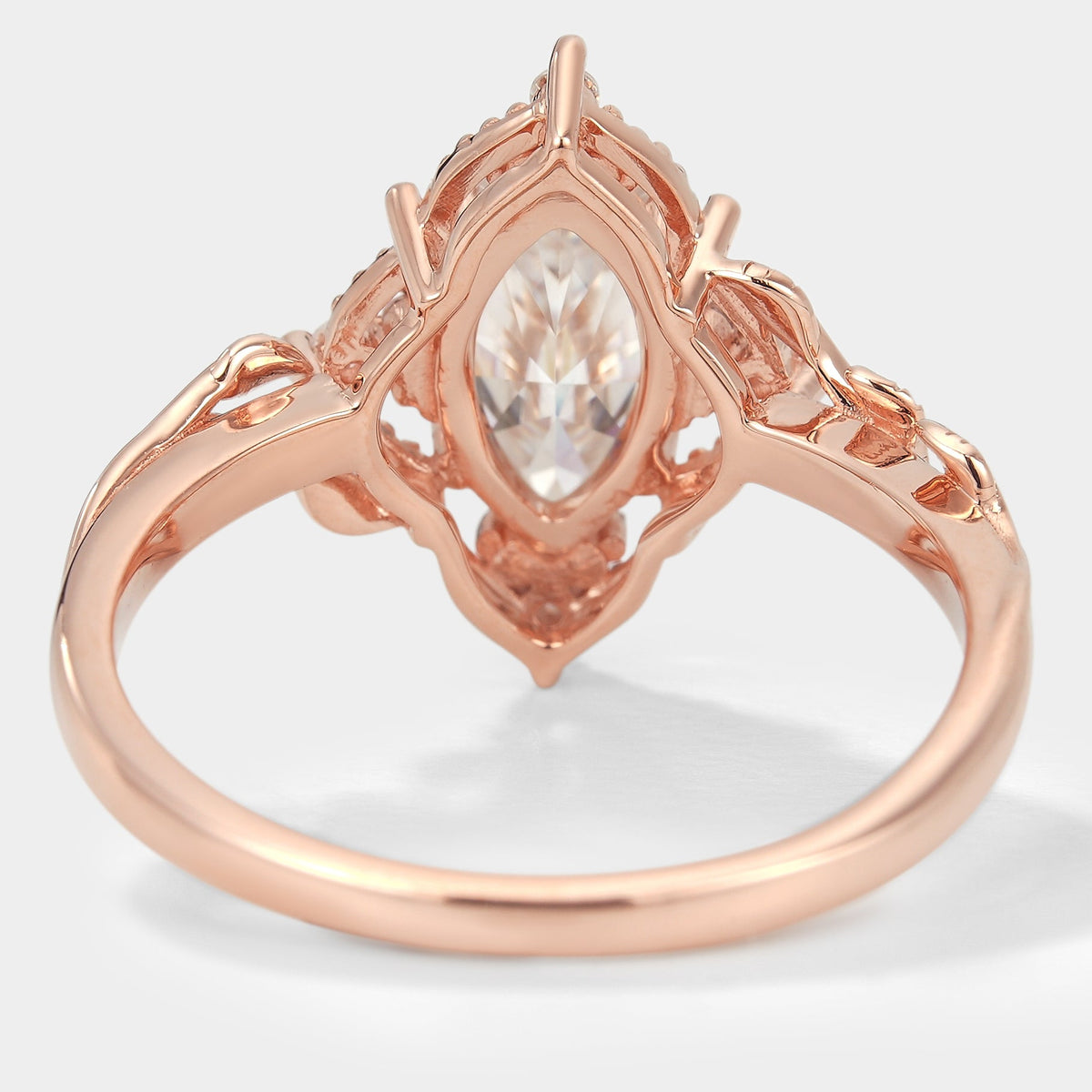 Marquise Cut Moissanite Ring with Leaf Design