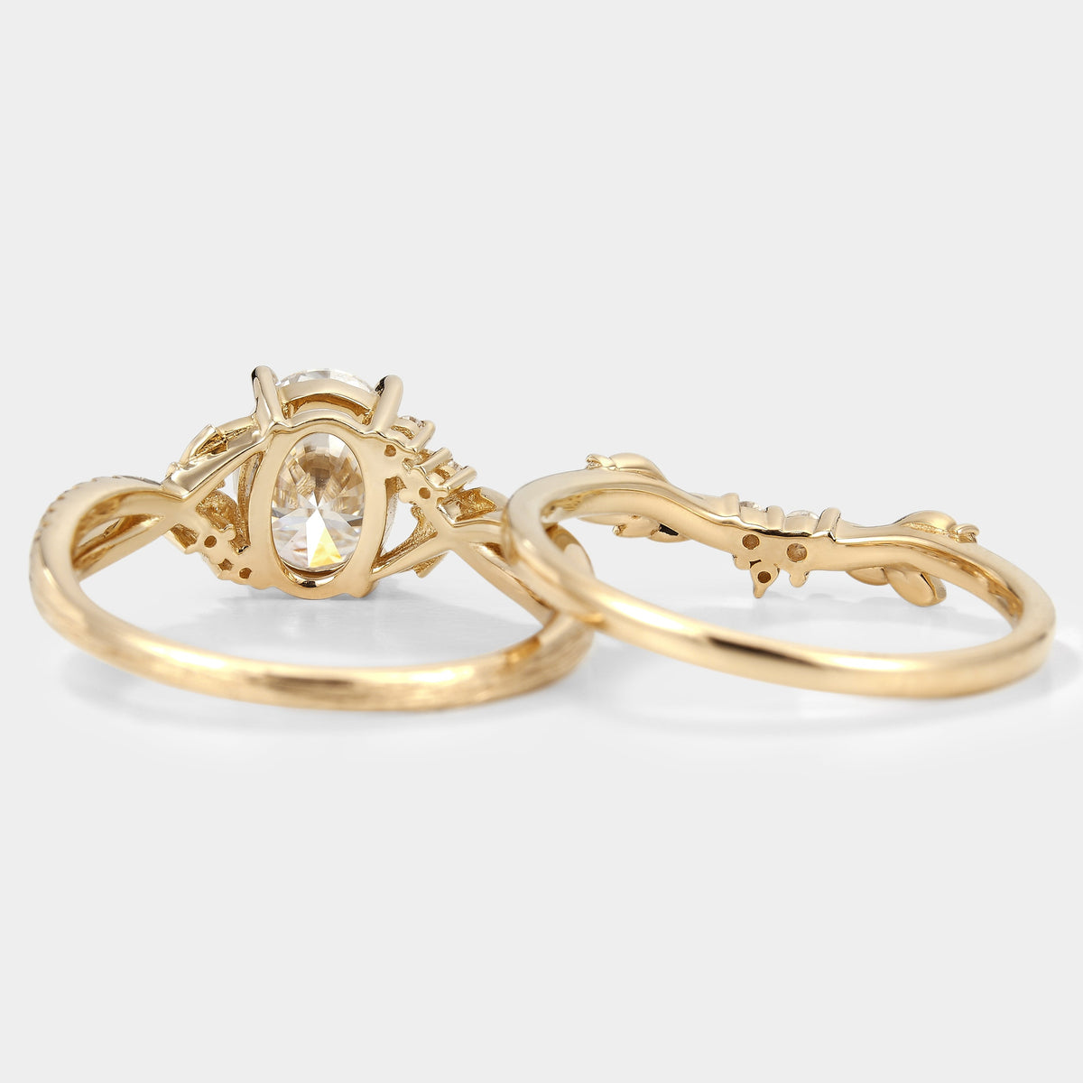 Moissanite Engagement Ring With Leaf Bark Texture Ring Set 2pcs