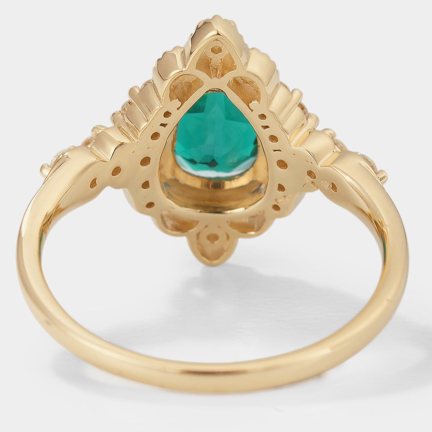 Pear Cut Lab Emerald Vintage Palace Style Engagement Ring