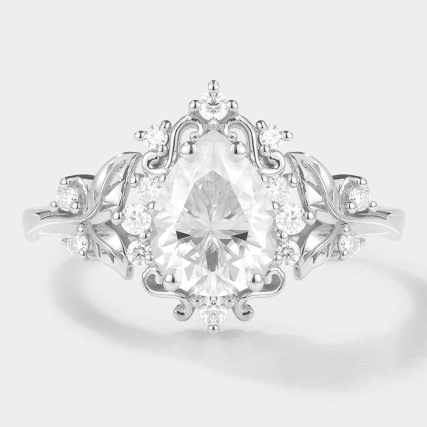 Leaf Inspired Pear Cut Moissanite Engagement Ring