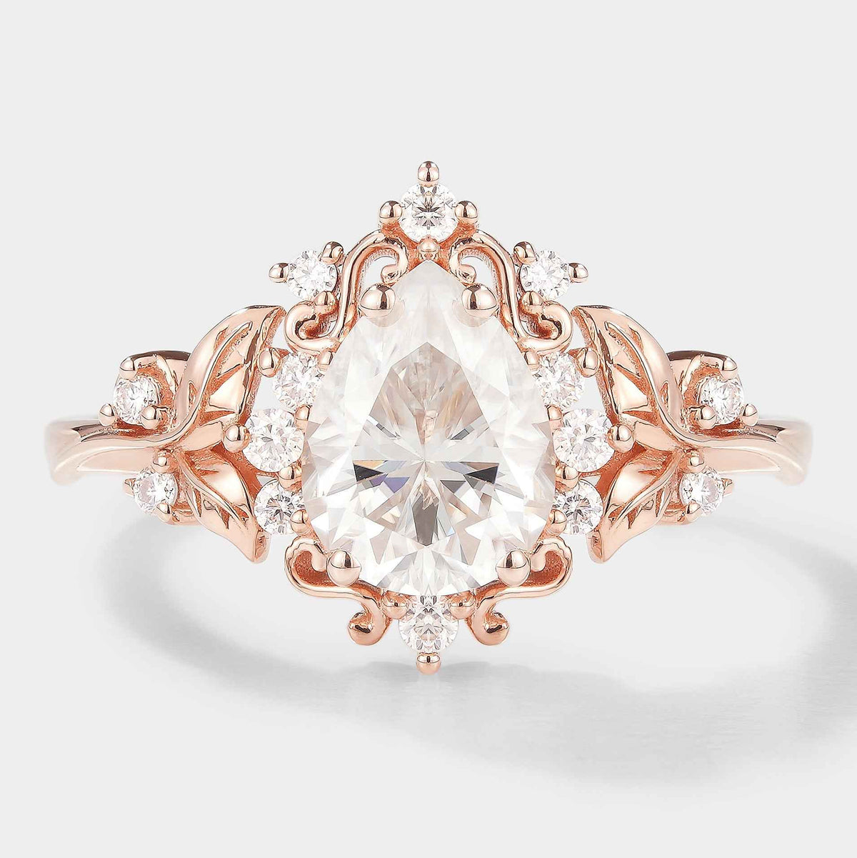 Leaf Inspired Pear Cut Moissanite Engagement Ring