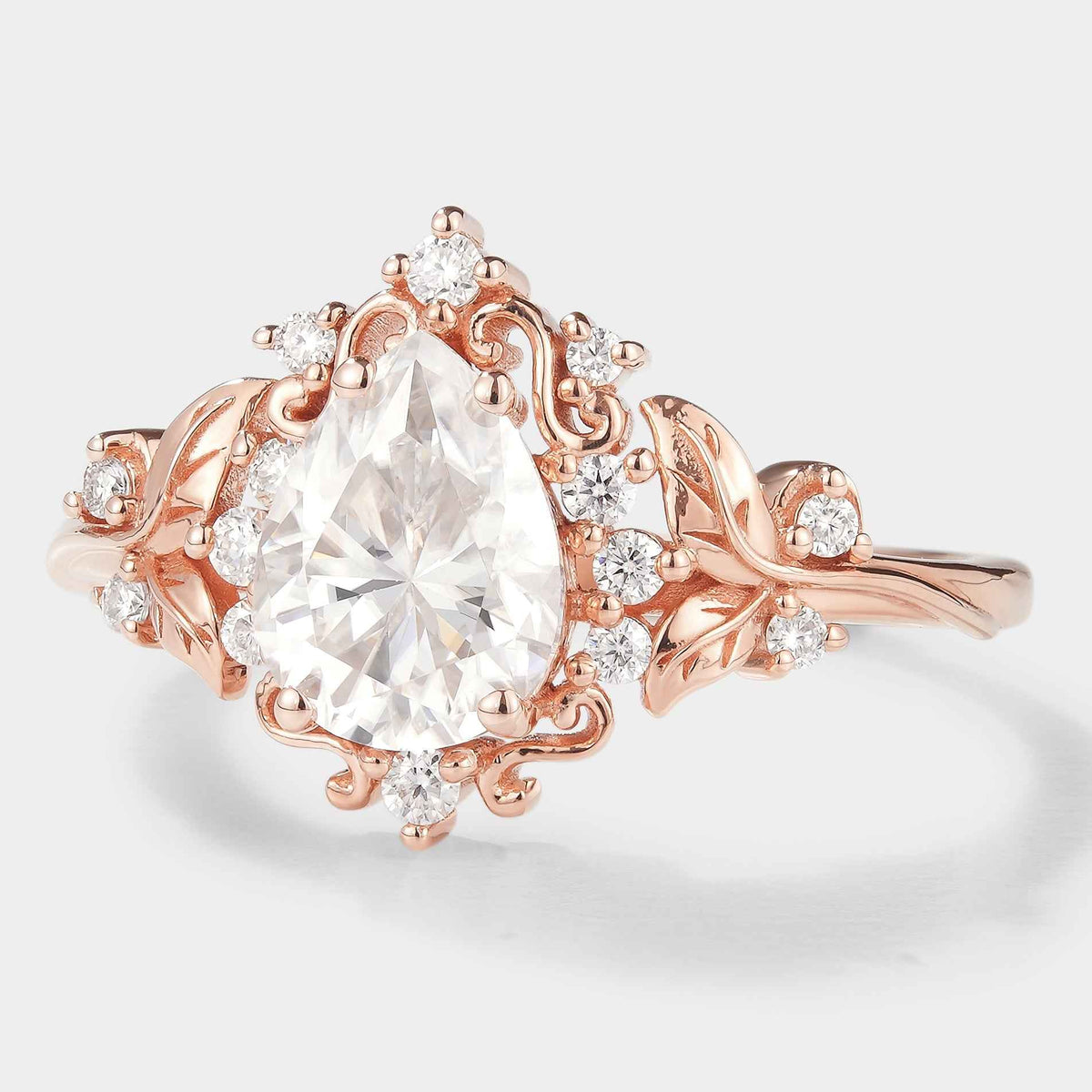 Leaf Inspired Pear Cut Moissanite Engagement Ring