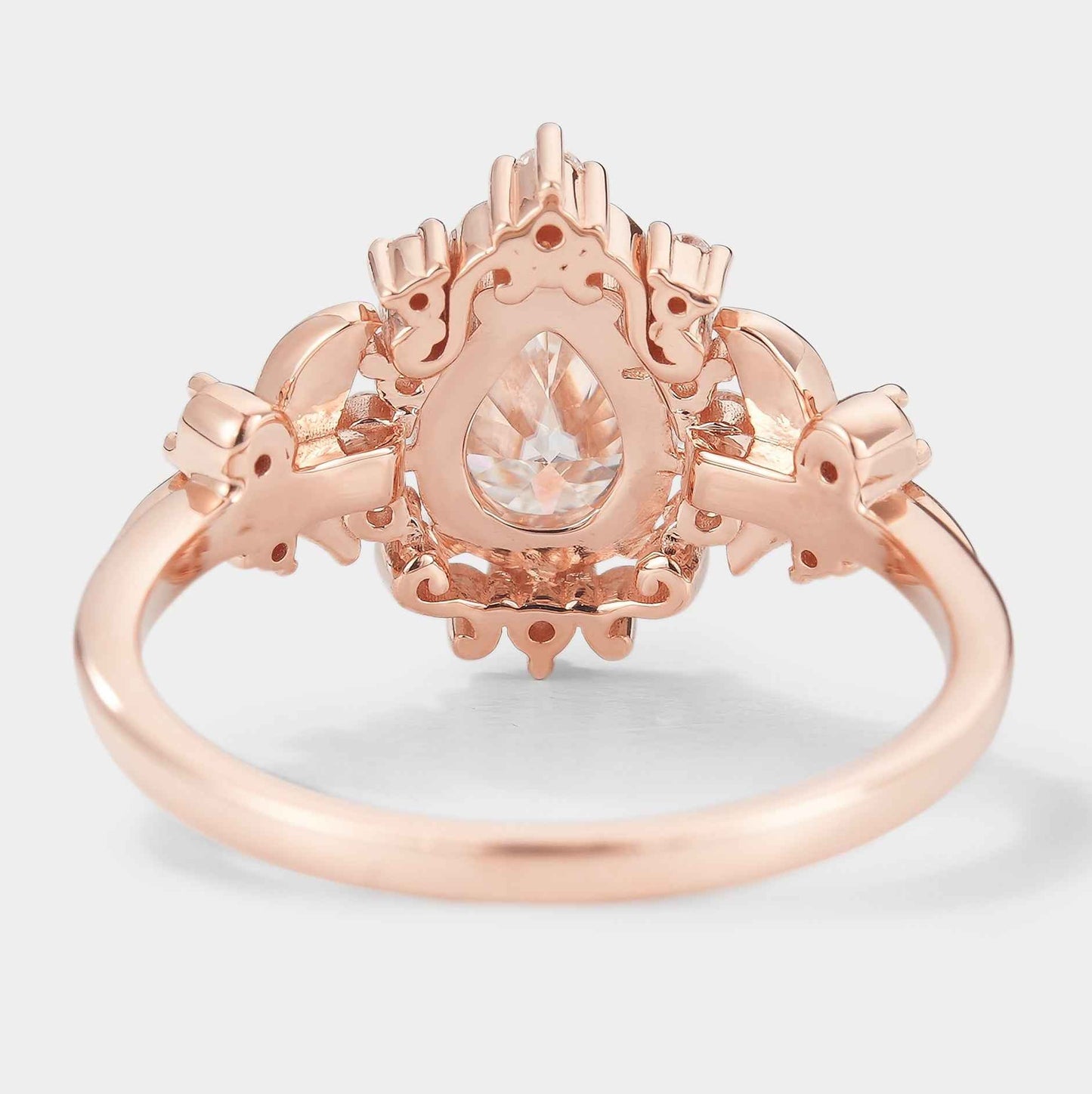 Leaf Inspired Pear Cut Moissanite Engagement Ring – Customized with Ruby Accent Stones For Leandro