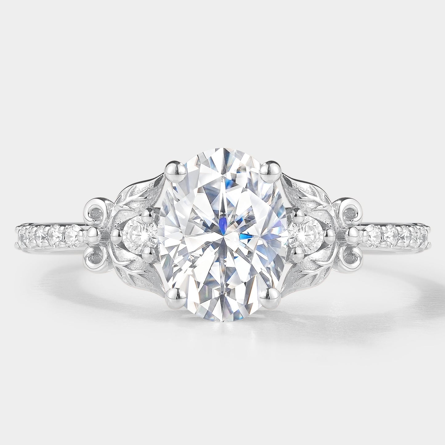 Leaf Inspired Oval Cut Moissanite Engagement Ring