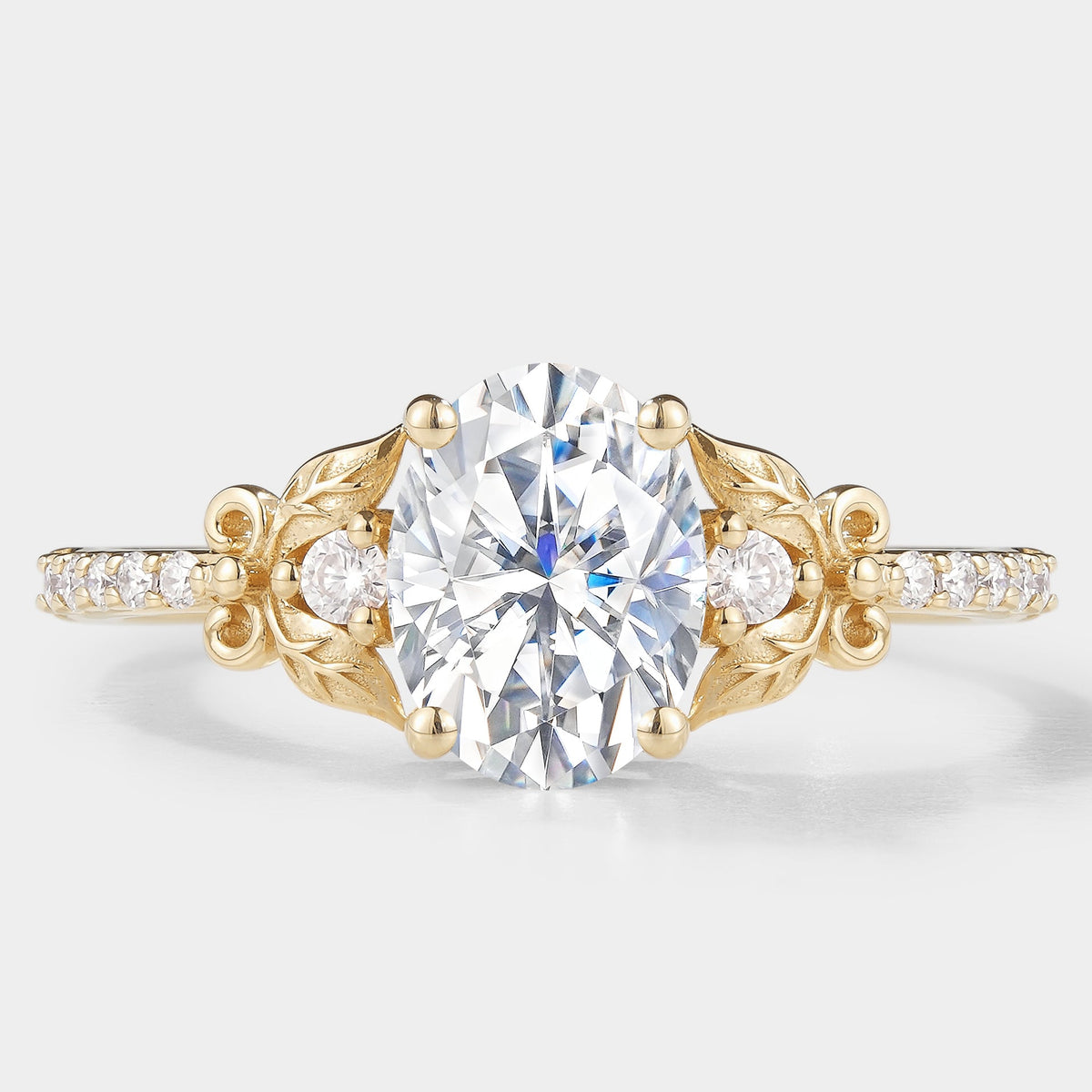 Leaf Inspired Oval Cut Moissanite Engagement Ring