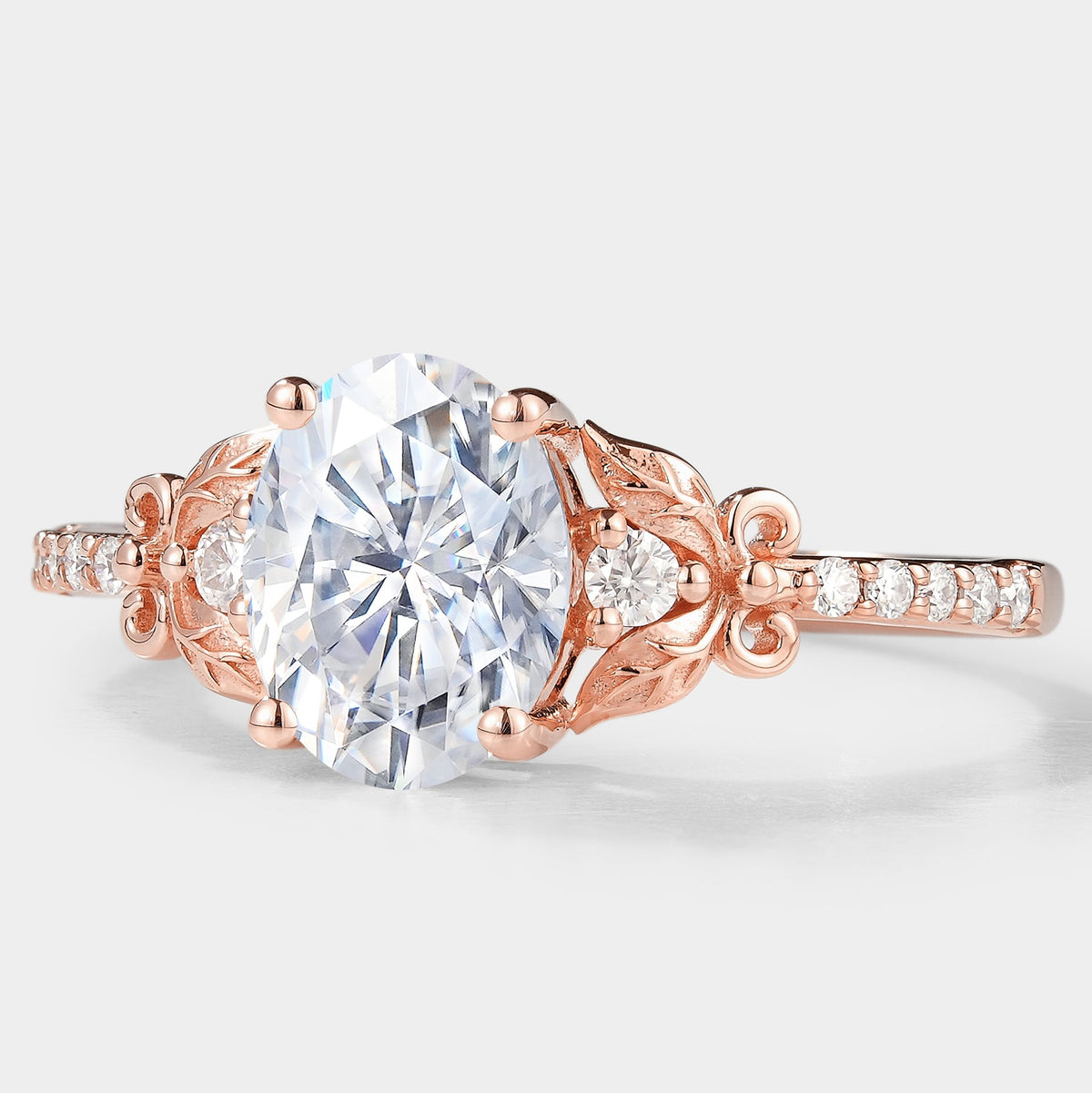 Leaf Inspired Oval Cut Moissanite Engagement Ring