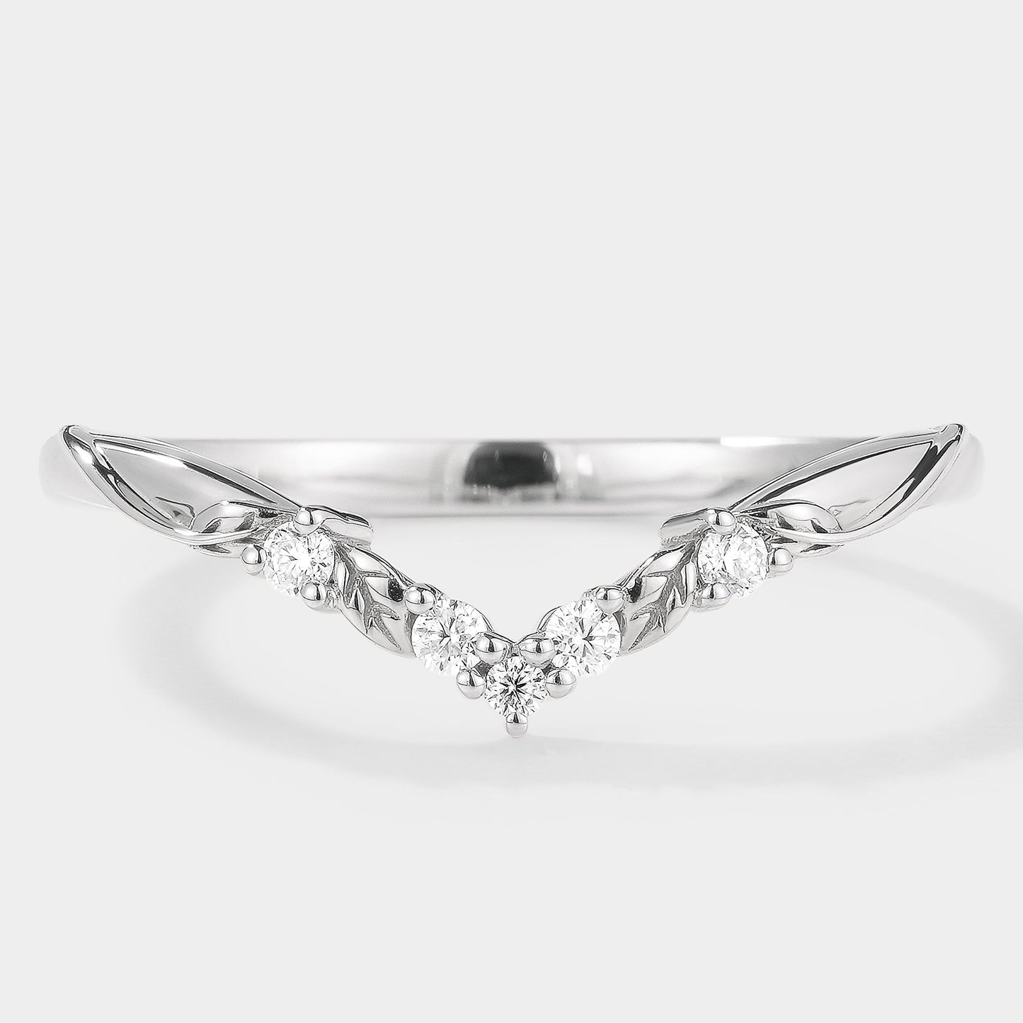 V Shaped Leaf Moissanite Stackable Wedding Band