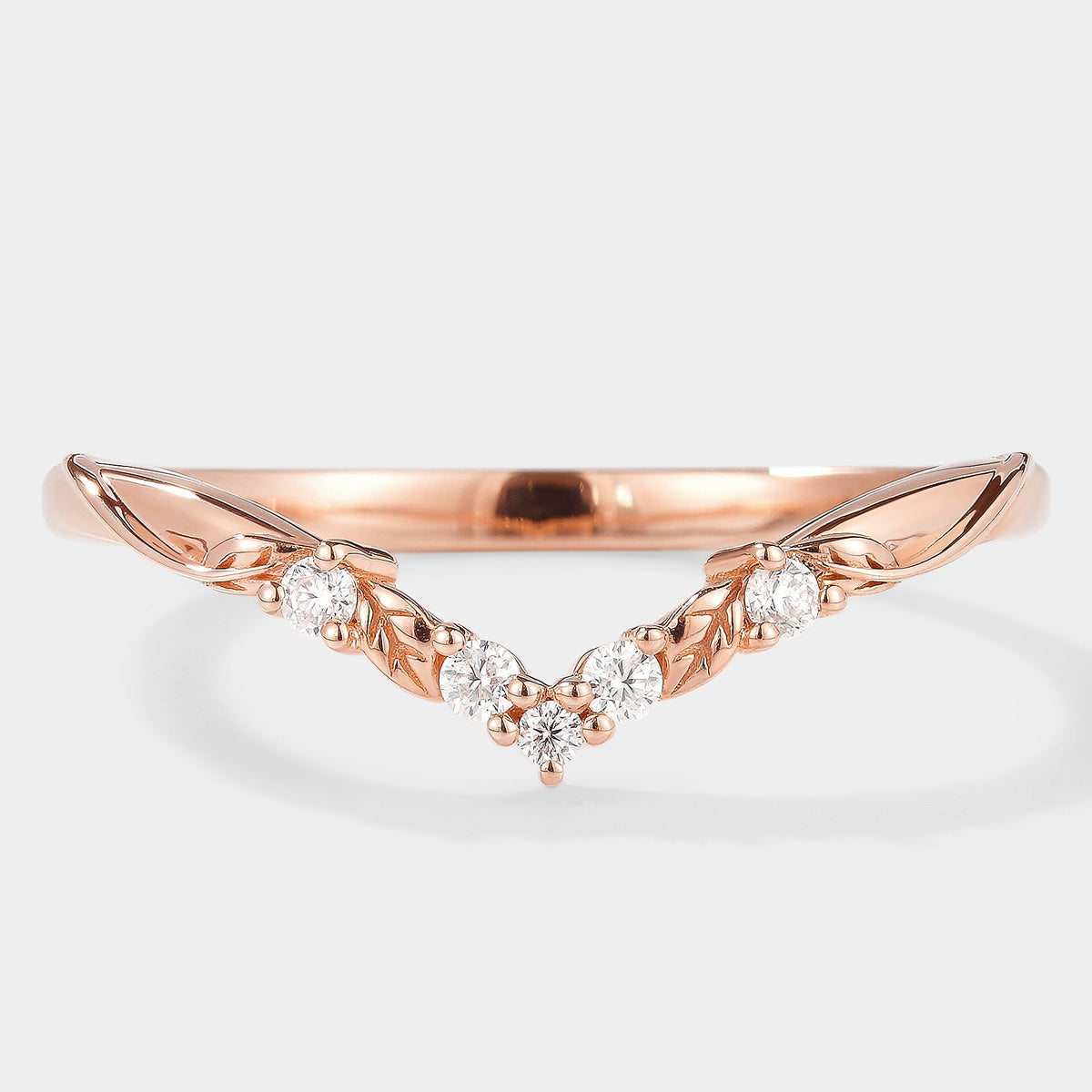 V Shaped Leaf Moissanite Stackable Wedding Band