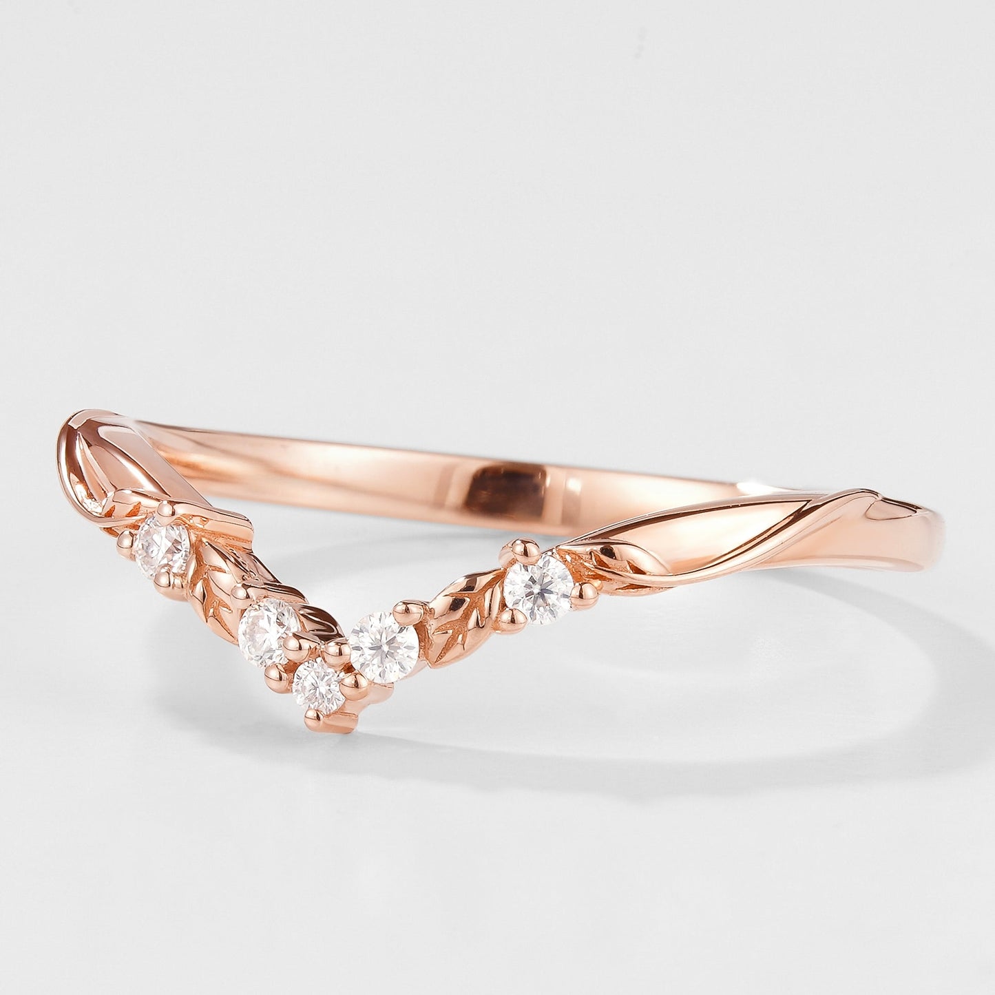 V Shaped Leaf Moissanite Stackable Wedding Band