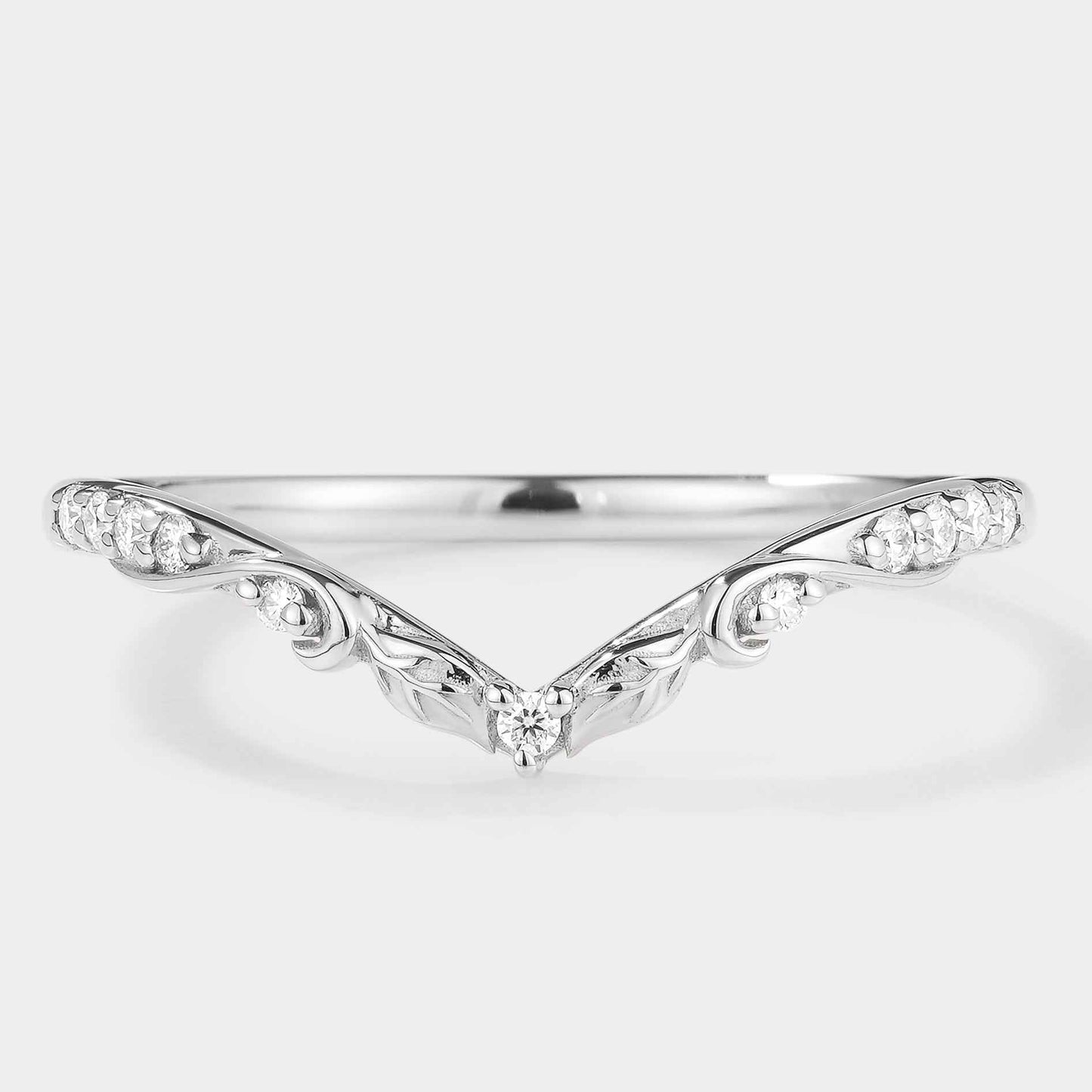 Nature Inspired V Shaped Moissanite Wedding Band