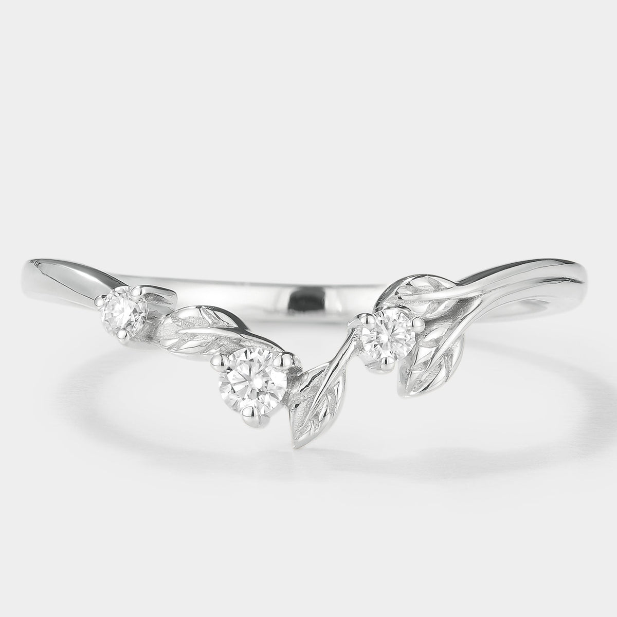 Unique Design Moissanite Leaf Stackable Matching Wedding Band
