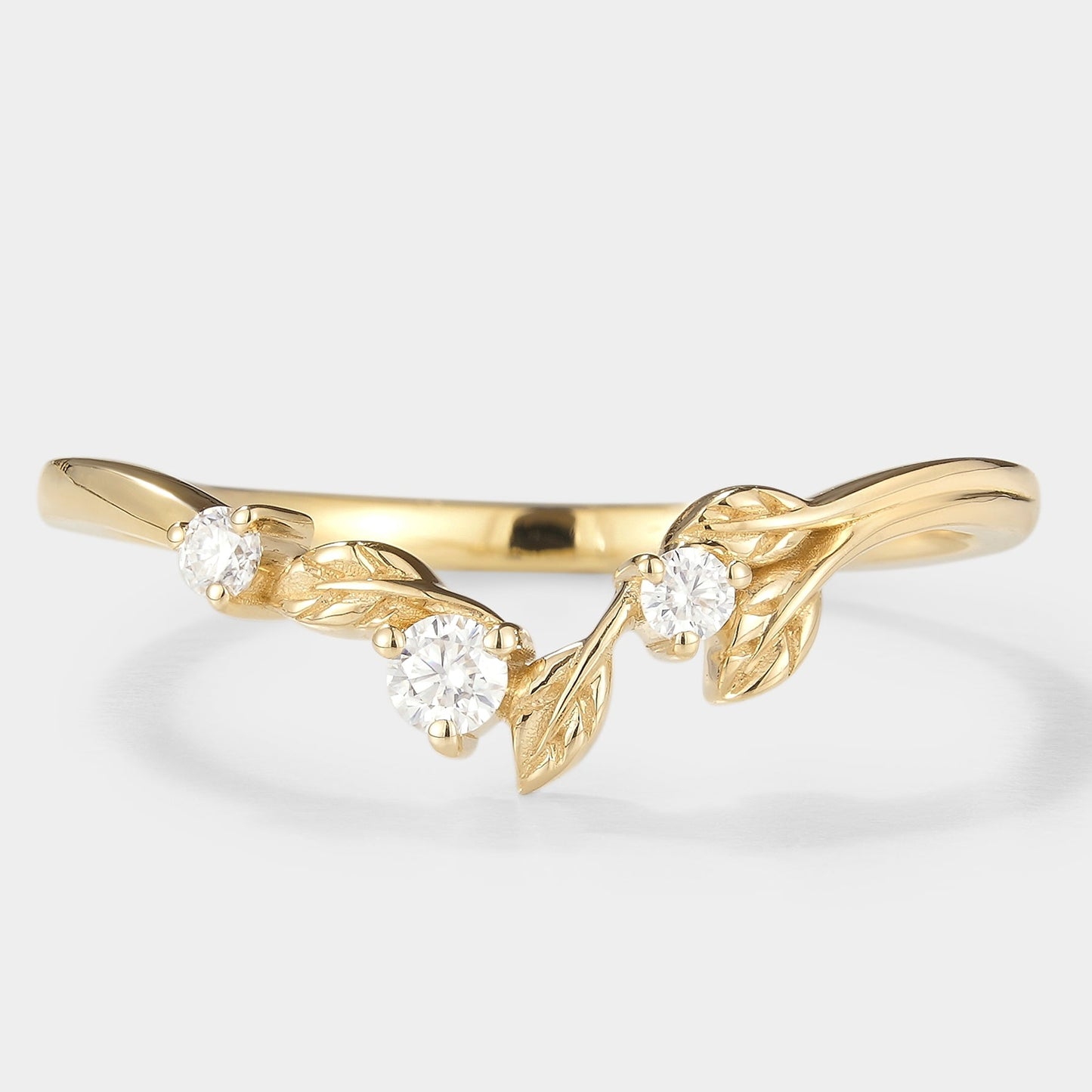 Unique Design Moissanite Leaf Stackable Matching Wedding Band