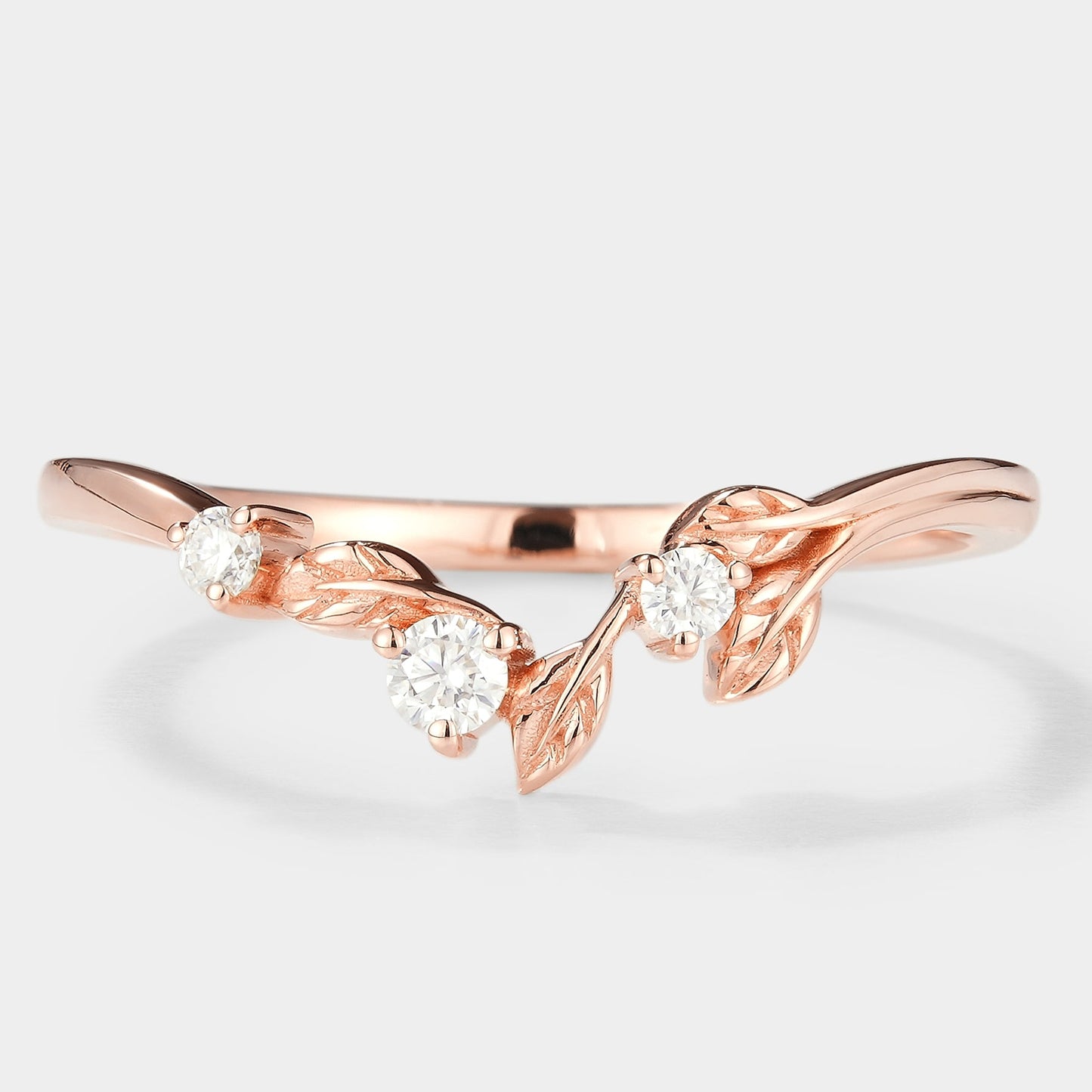 Unique Design Moissanite Leaf Stackable Matching Wedding Band