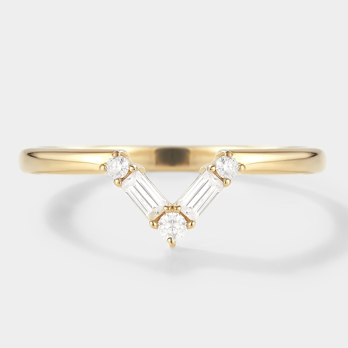 Rectangle & Round Moissanite Chevron Stackable Wedding Band