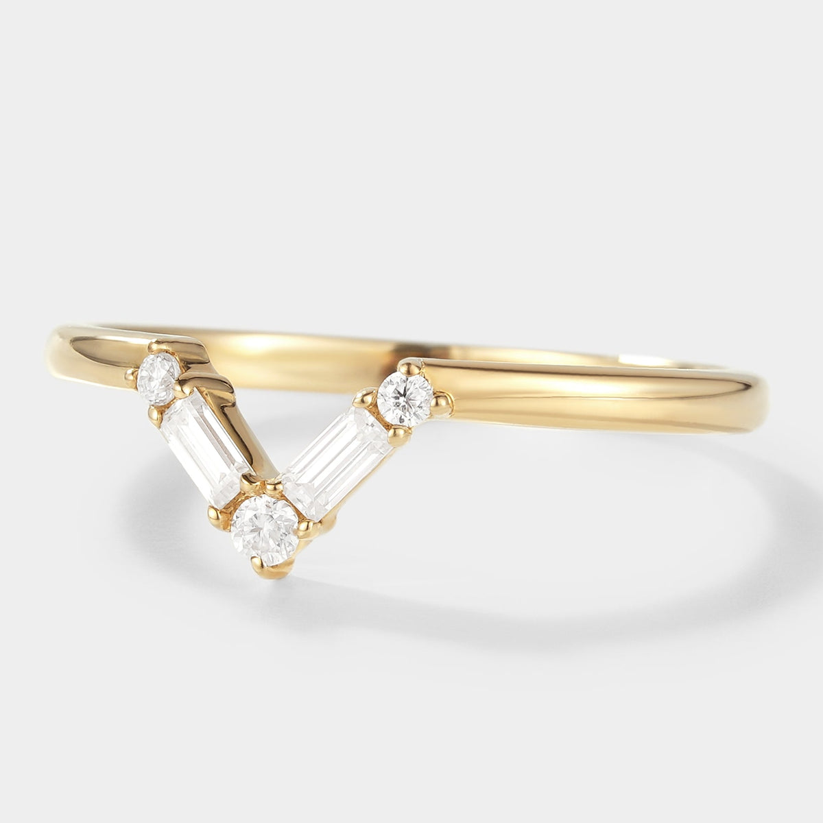 Rectangle & Round Moissanite Chevron Stackable Wedding Band