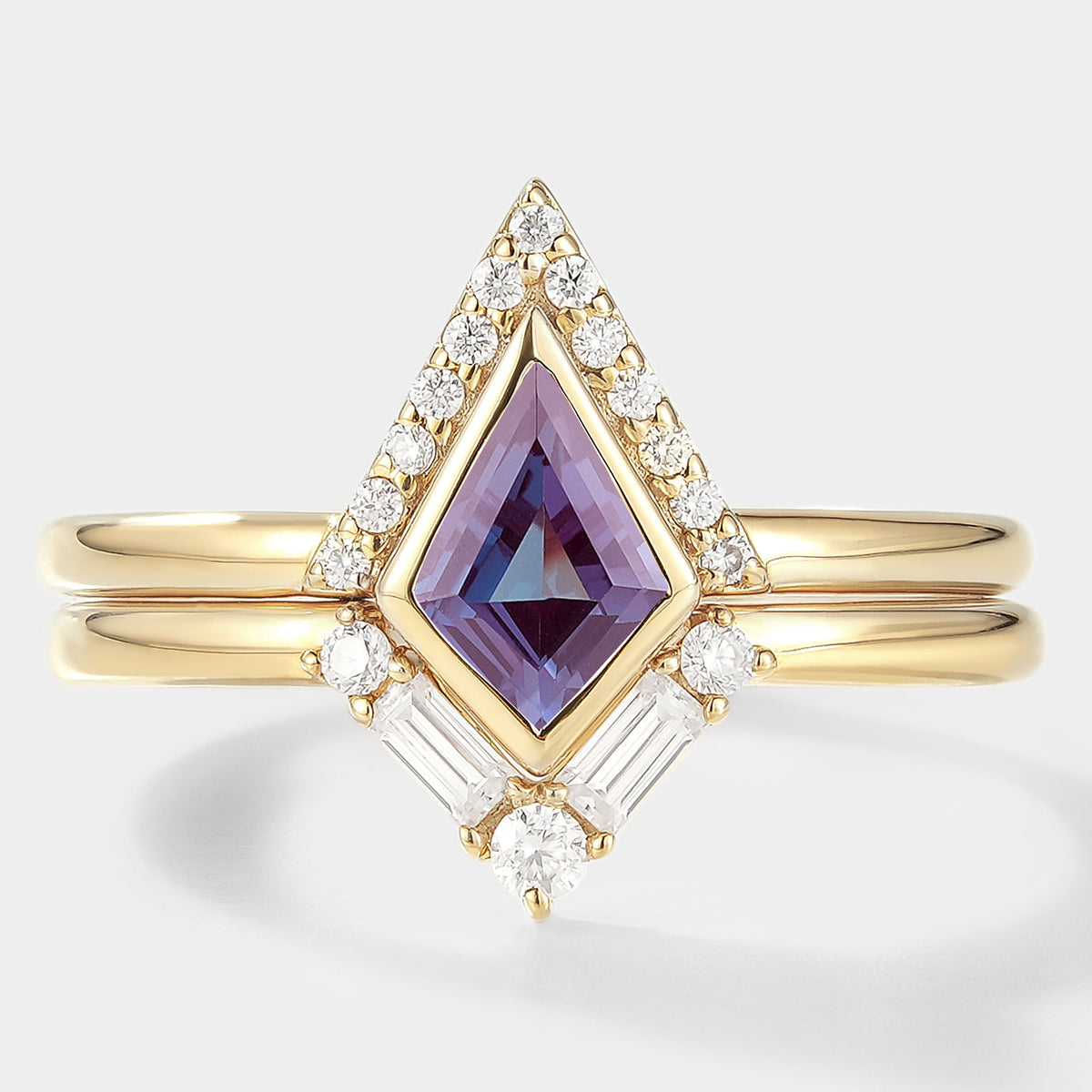 Unique Kite Shape Alexandrite Bridal Set 2pcs