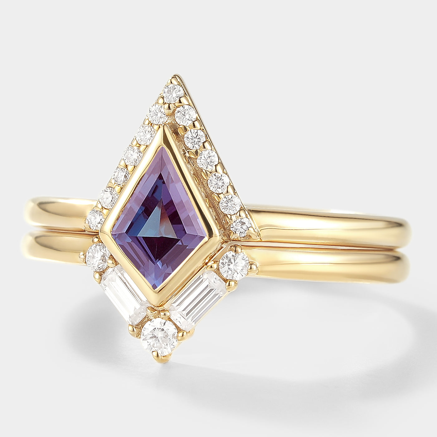 Unique Kite Shape Alexandrite Bridal Set 2pcs