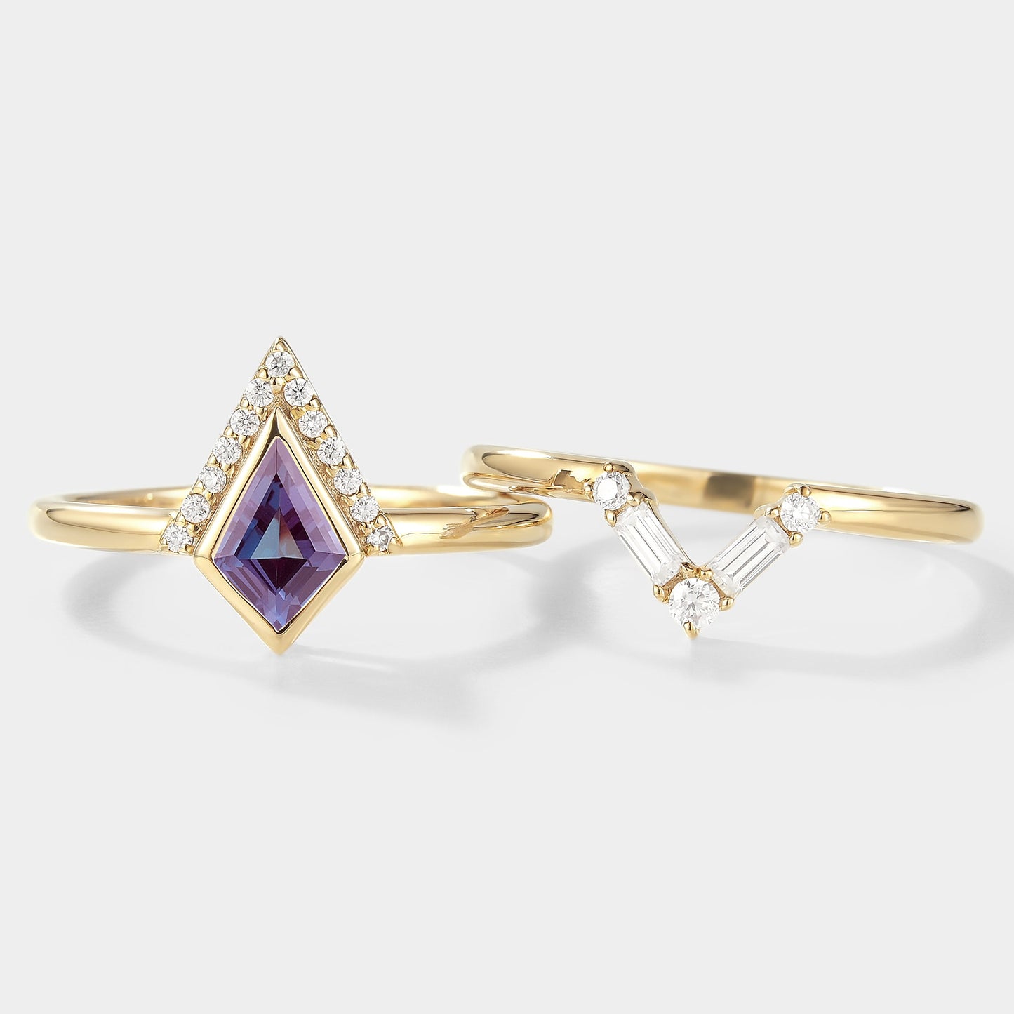 Unique Kite Shape Alexandrite Bridal Set 2pcs