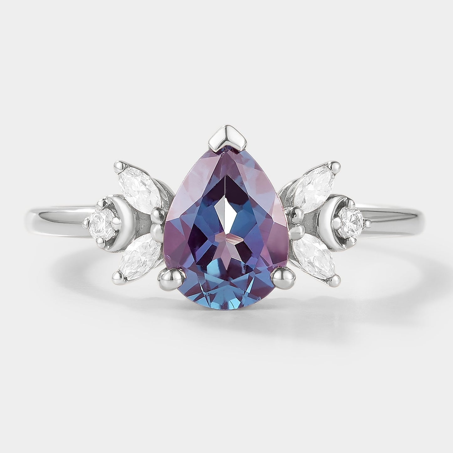Pear Cut Alexandrite Engagement Ring With Moissanite Cluster