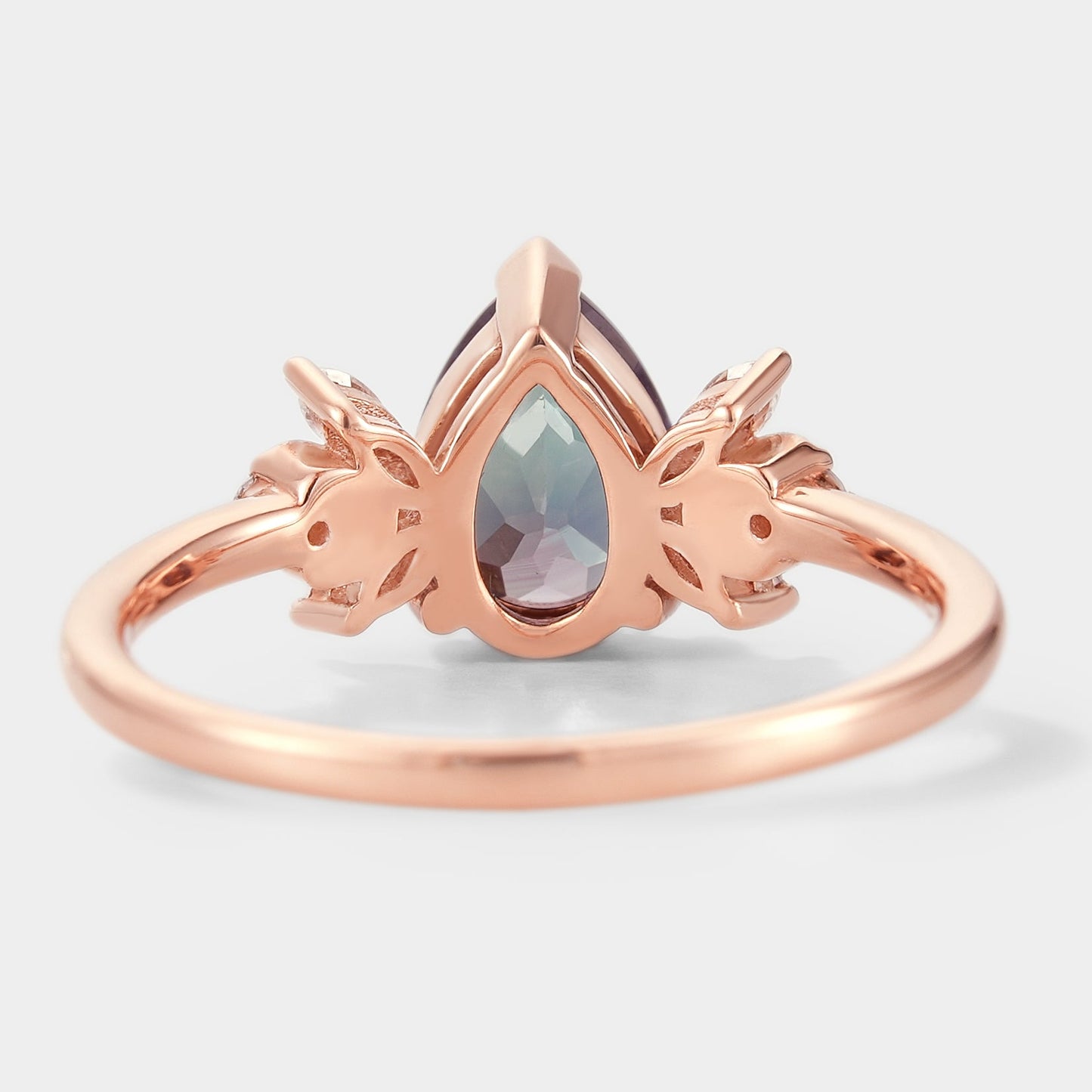 Pear Cut Alexandrite Engagement Ring With Moissanite Cluster