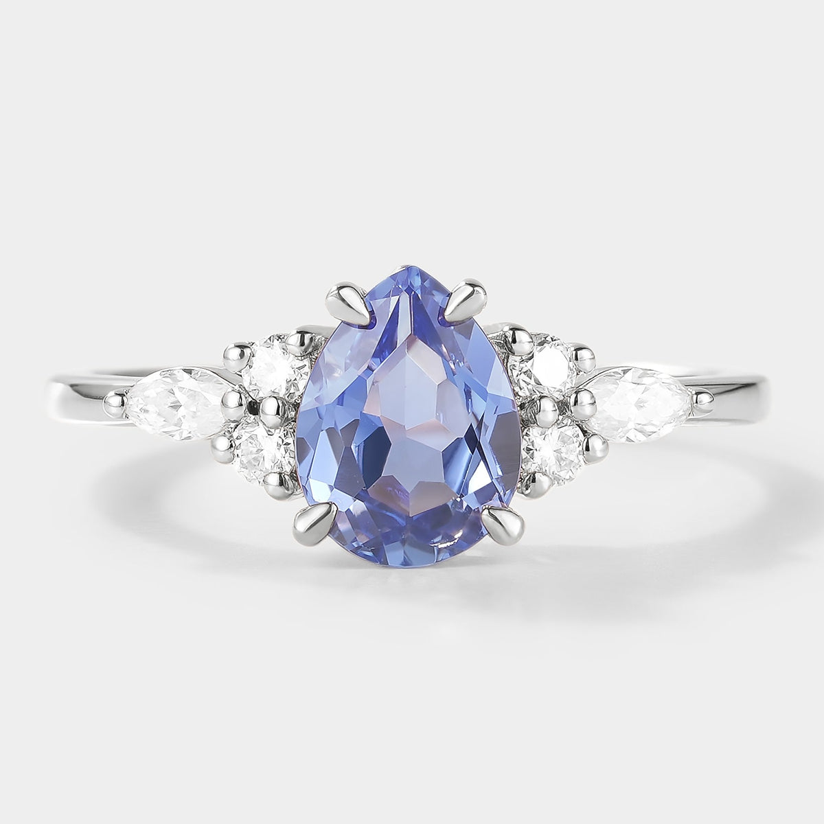Pear Cut Cornflower Sapphire Engagement Ring