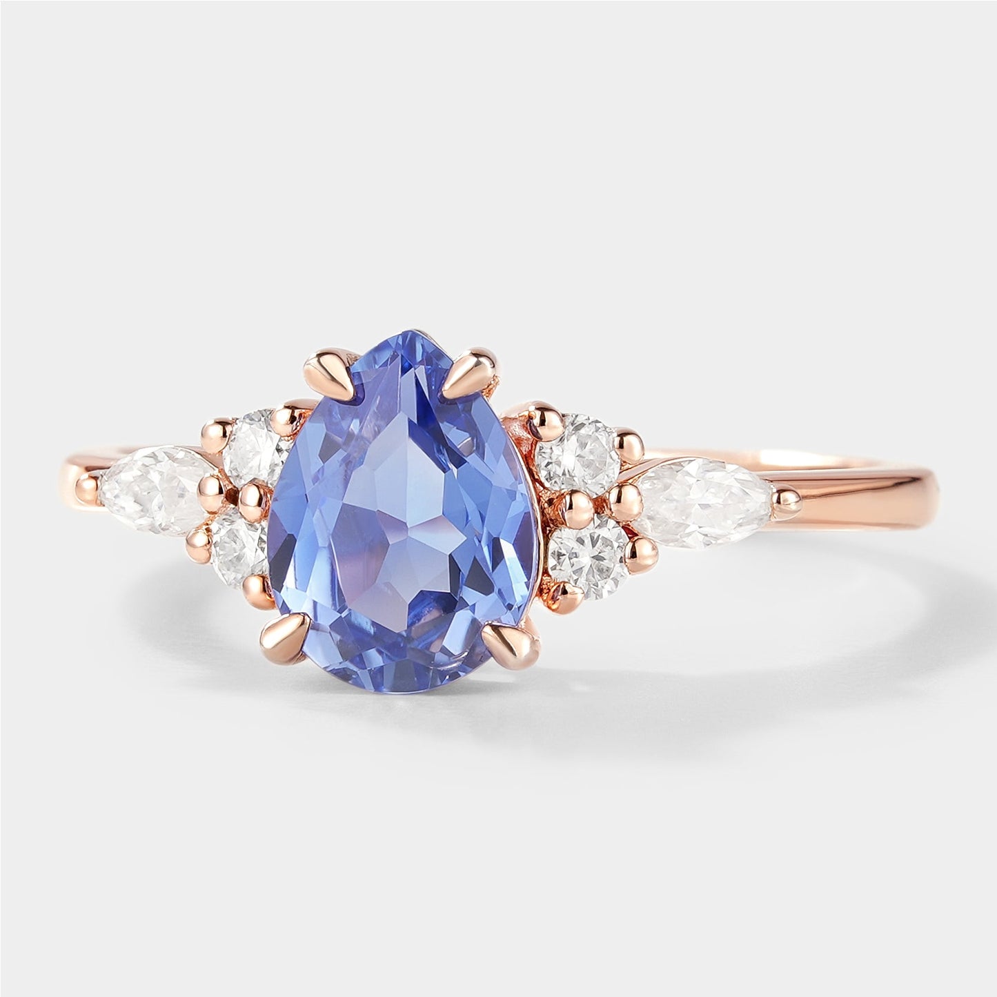 Pear Cut Cornflower Sapphire Engagement Ring