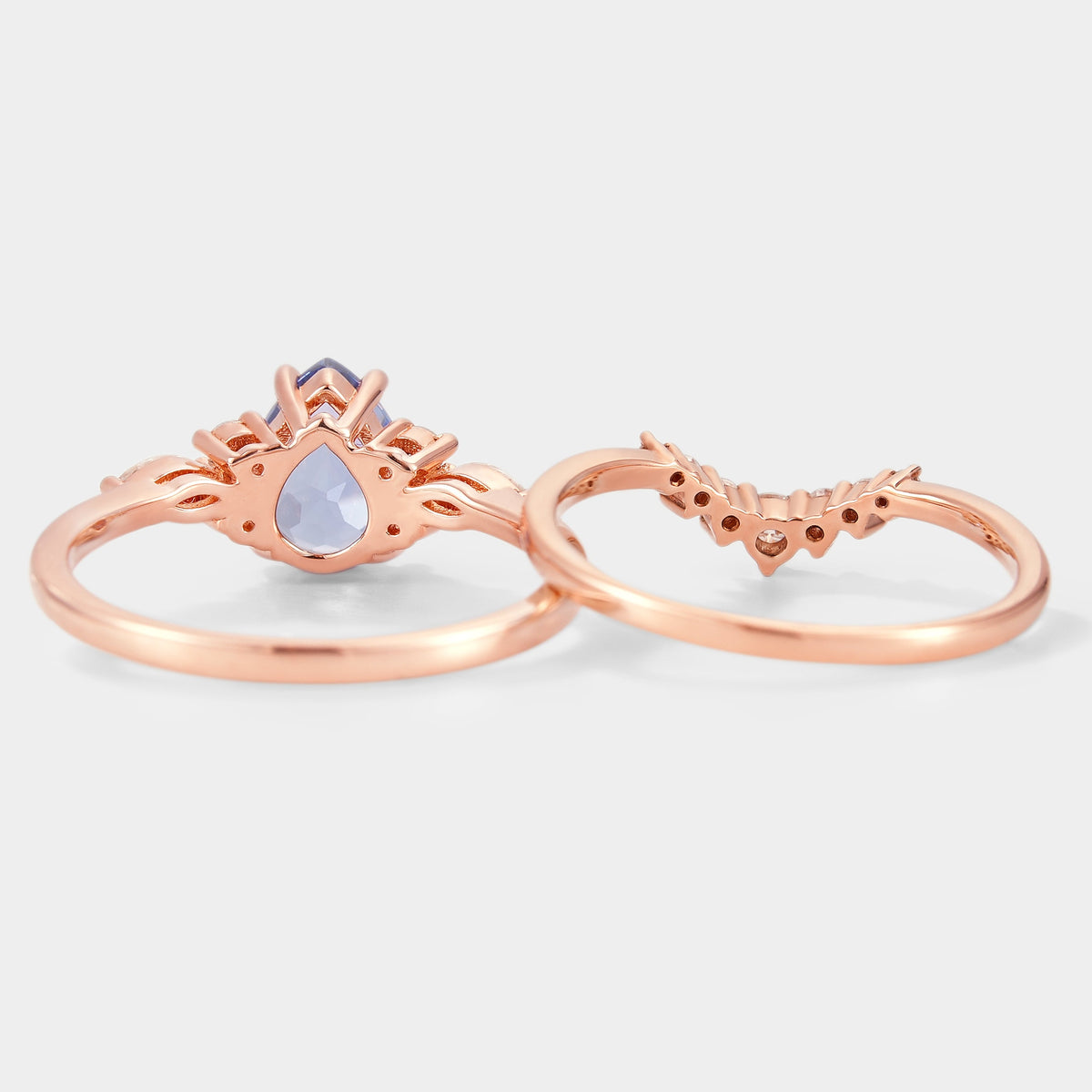 Pear Cut Cornflower Sapphire Engagement Ring With Curved Wedding Band