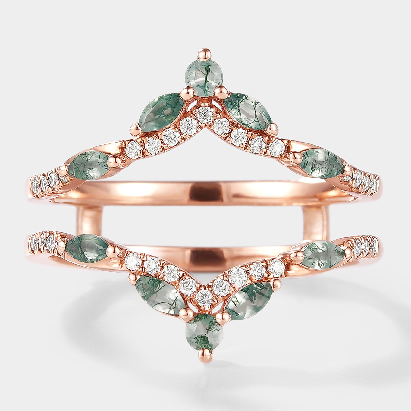 Moss Agate & Moissanite Enhancer Double Wedding Band